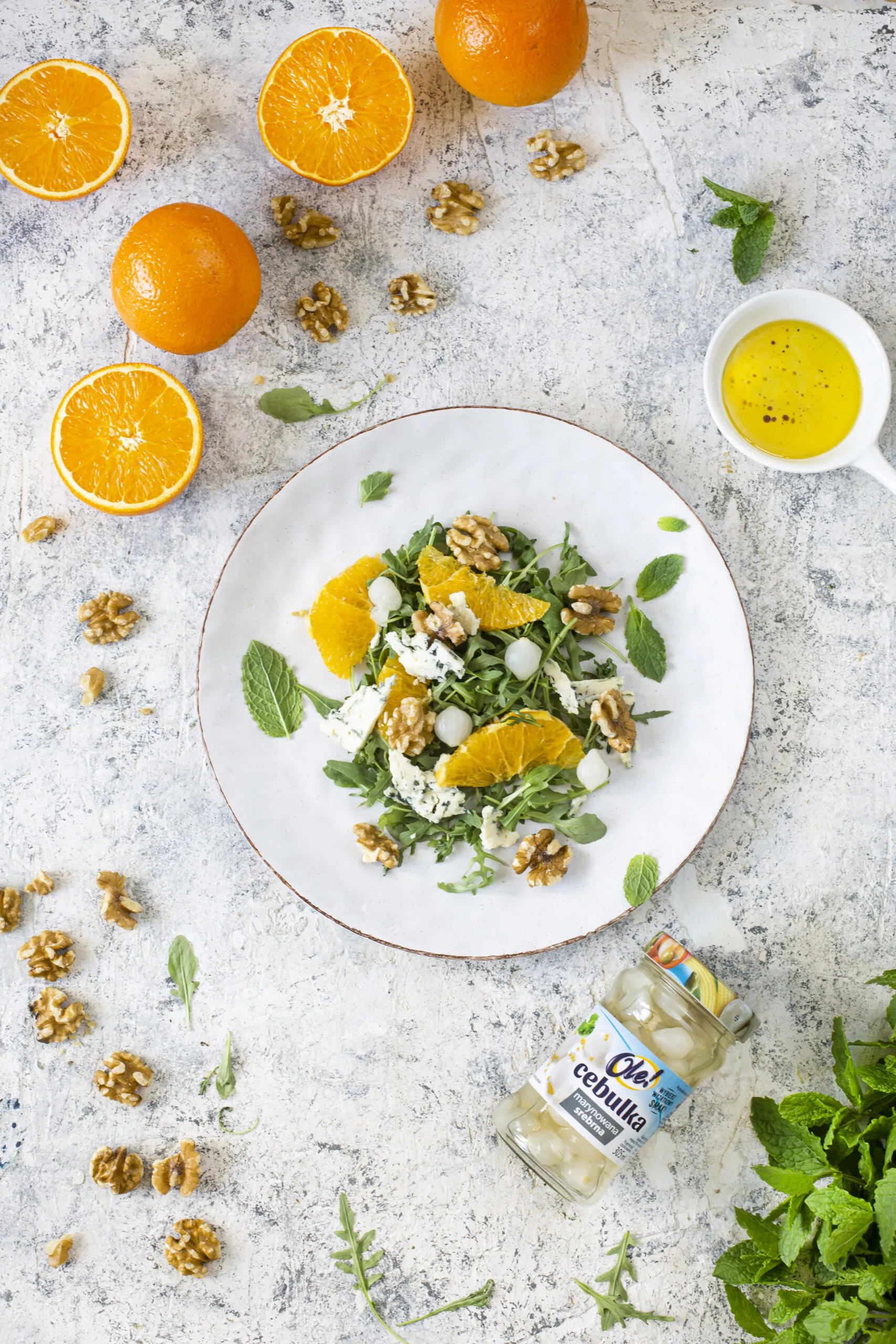 Orange Red Onion Gorgonzola and Arugula Salad