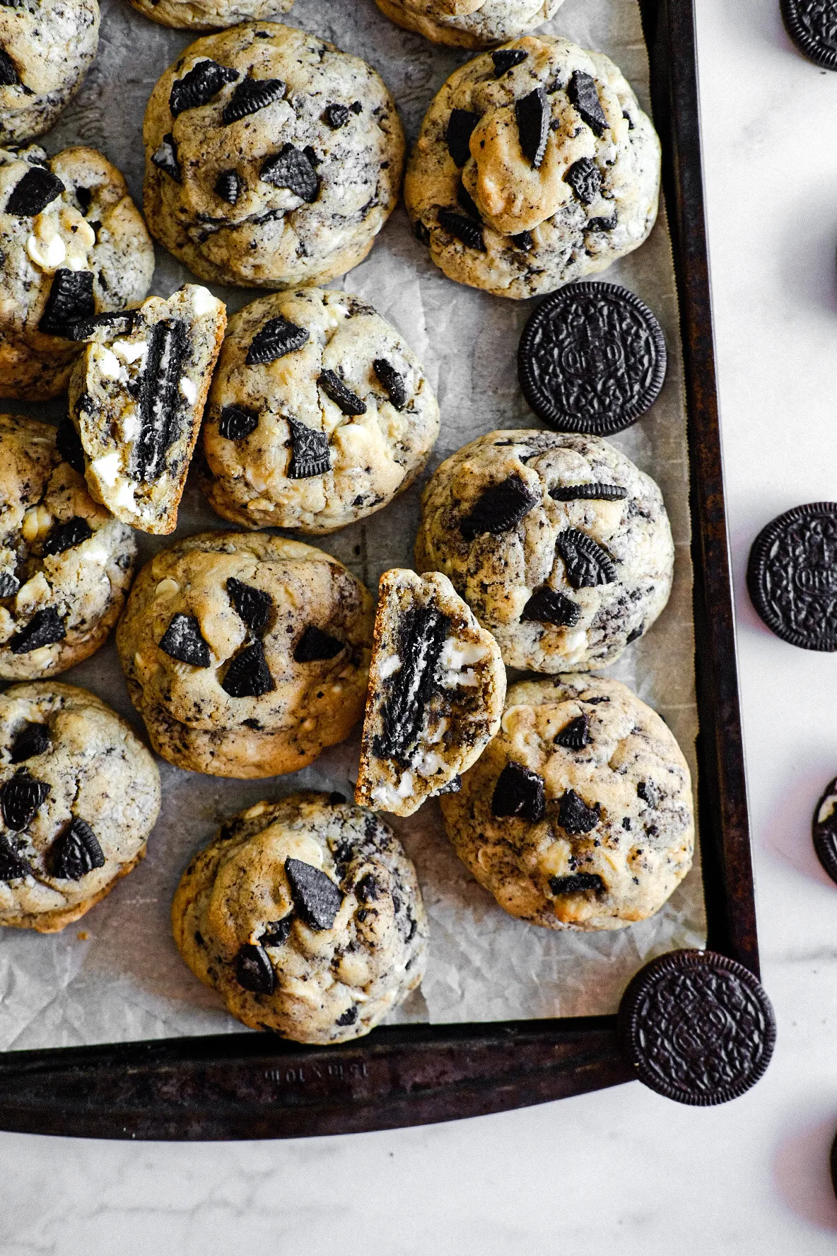 Oreo Stuffed White Chocolate Chip Cookies