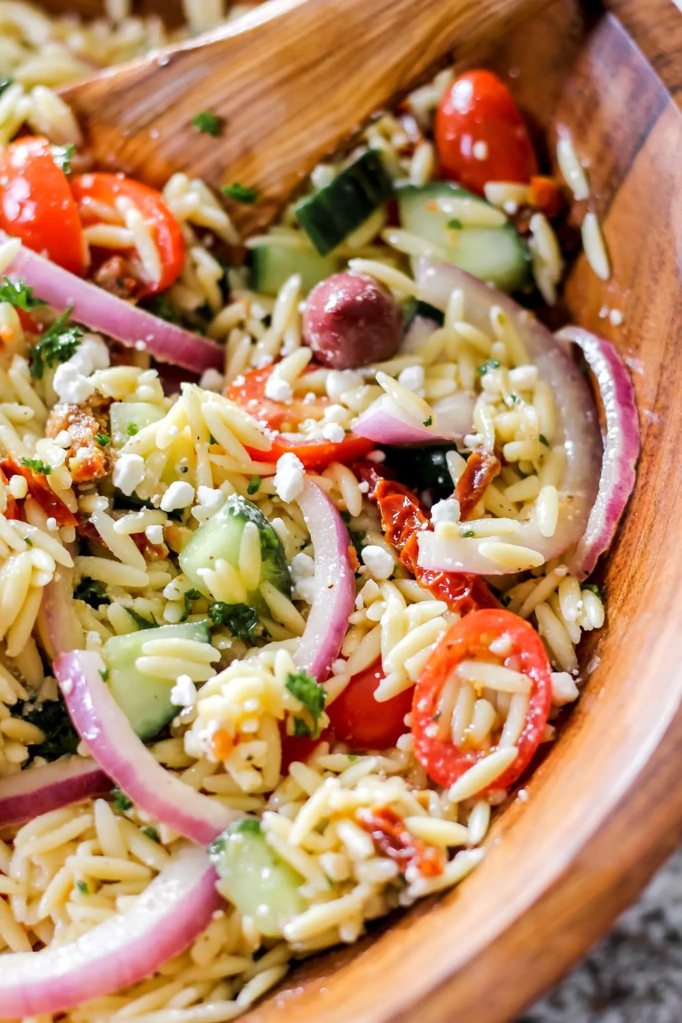 Orzo Salad with Zucchini, Tomatoes, Olives, and Feta