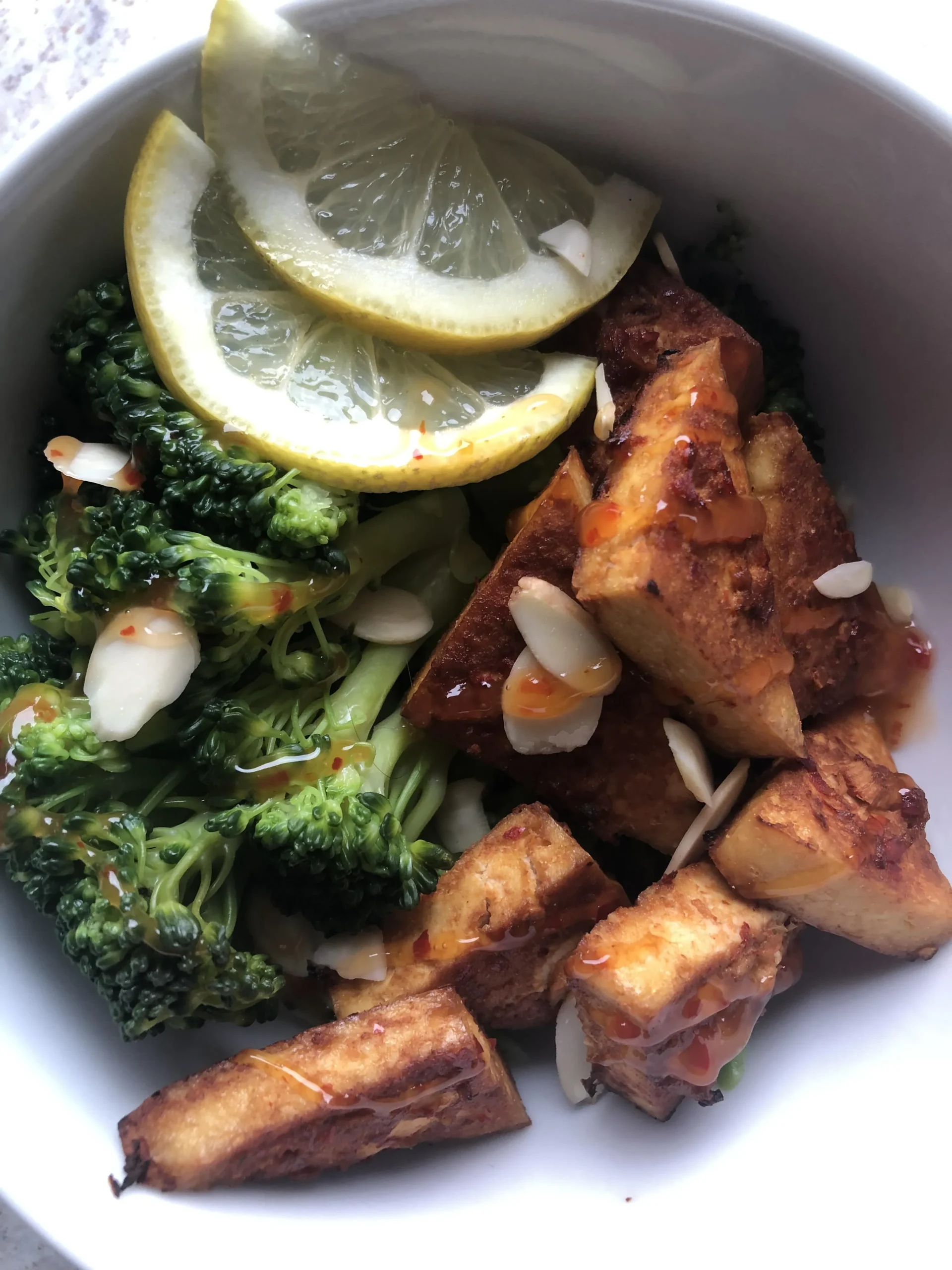 Oven Roasted Tofu Broccoli Bowl