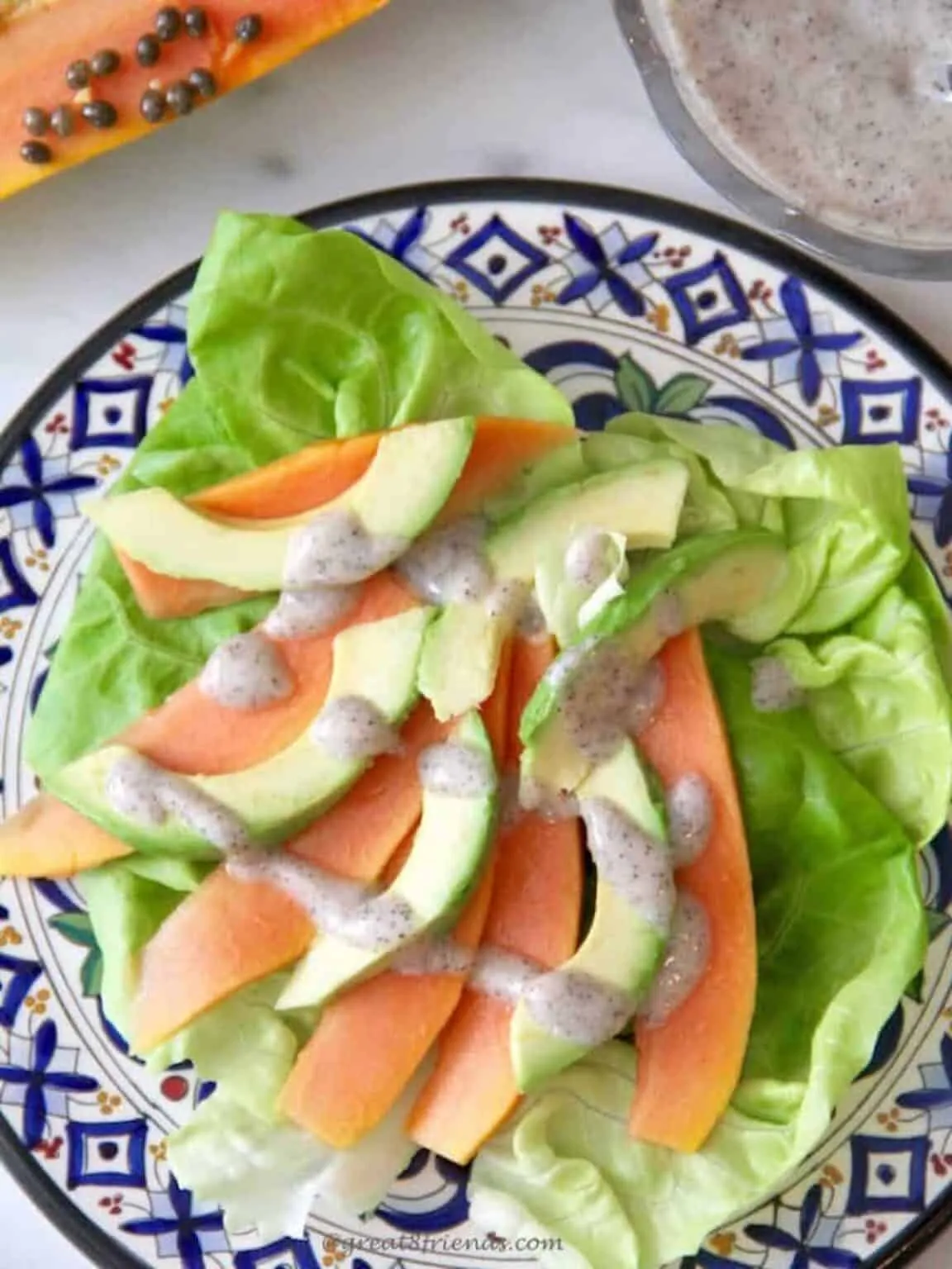 Papaya Avocado Salad with Cactus Pear Lemon Vinaigrette