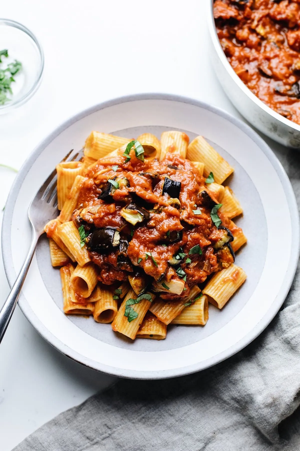 Pasta with Italian Sausage, Tomatoes, and Eggplant
