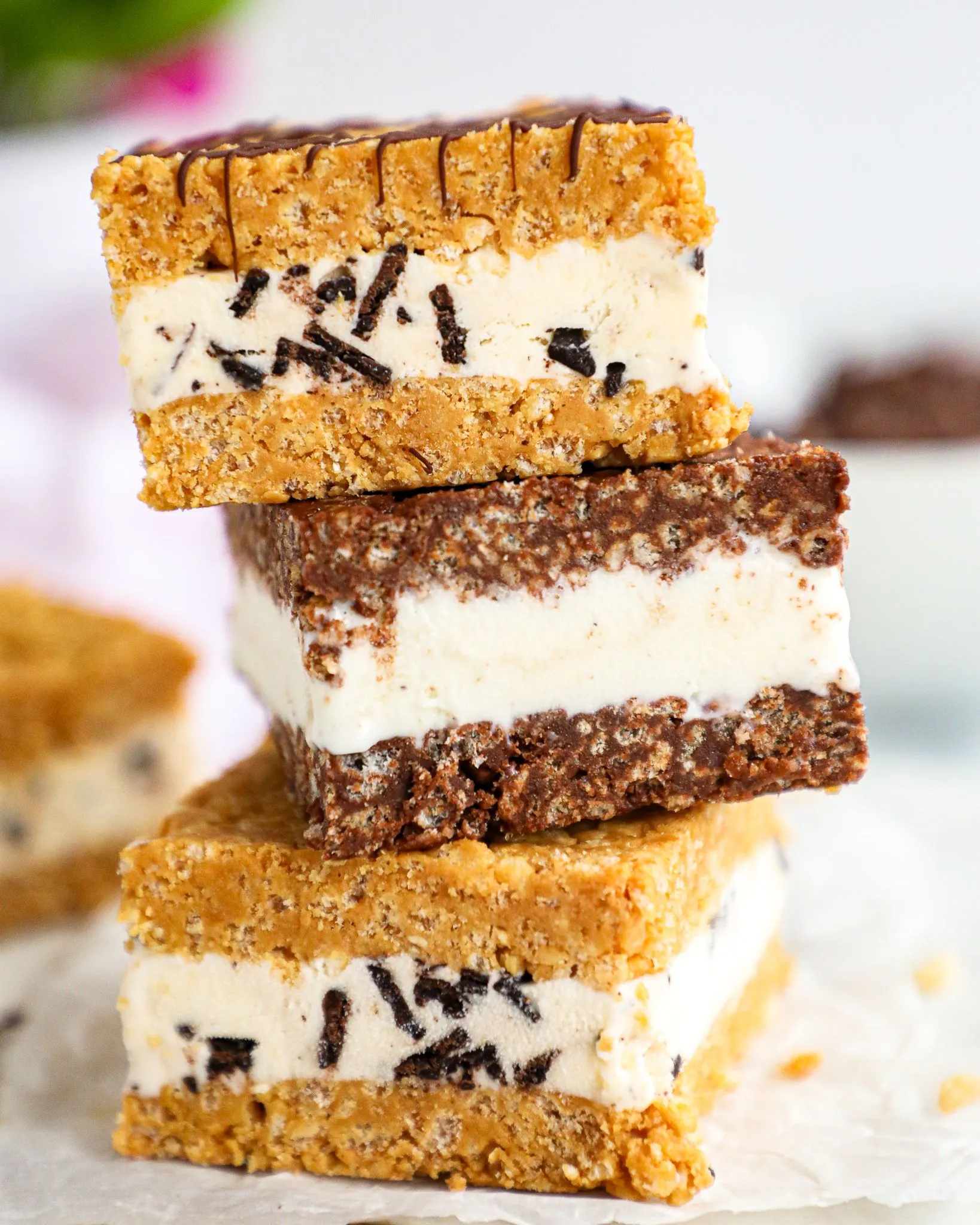 Peanut Butter Rice Krispie Ice Cream Sandwiches