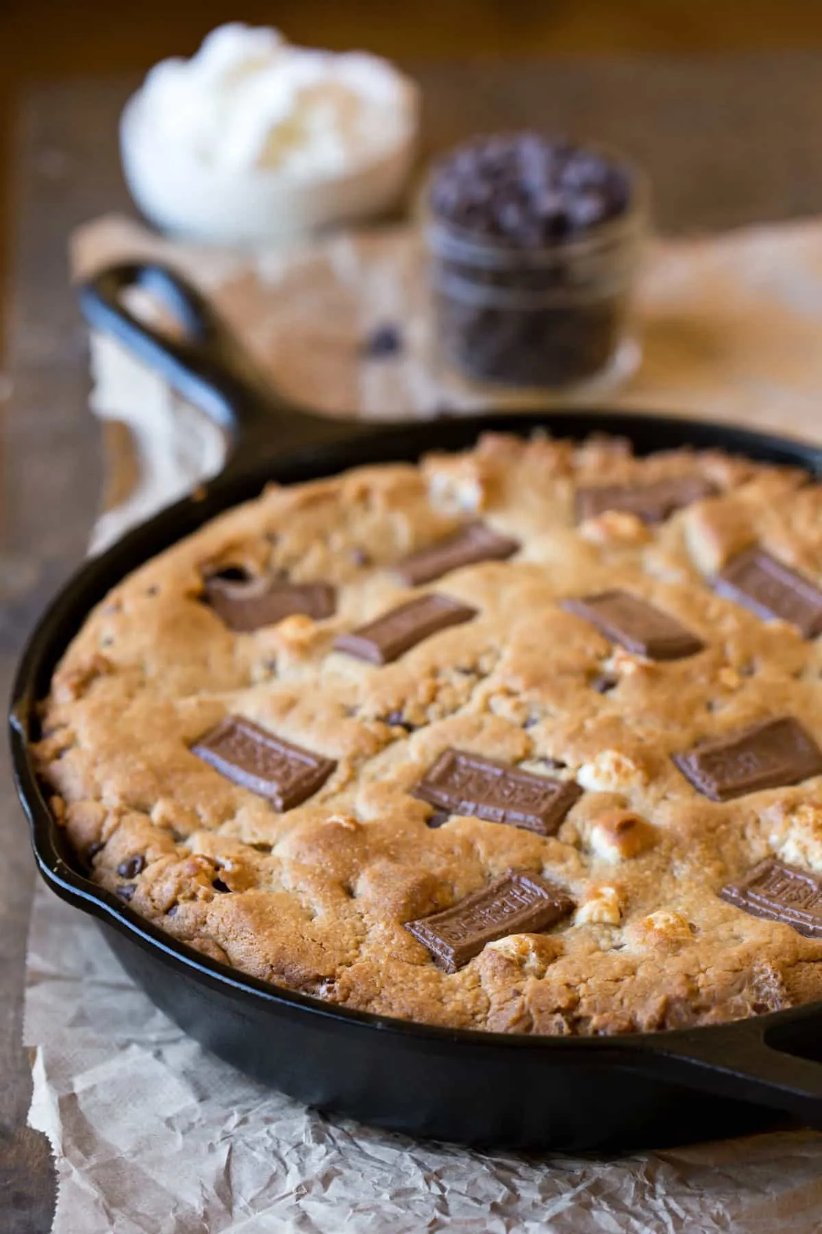 Peanut Butter S'mores Chocolate Chip Skillet Cookie
