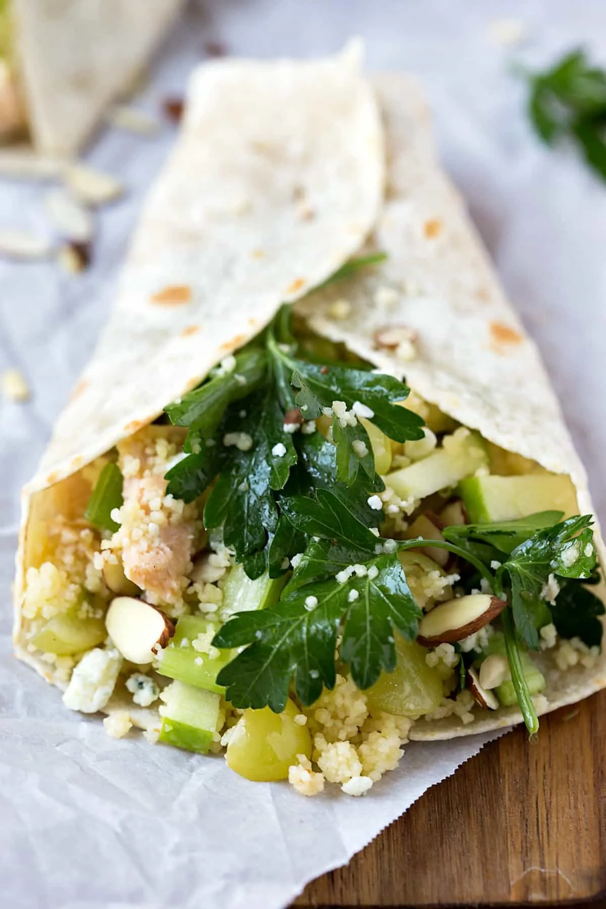 Pear and Almond Chicken Salad Wraps