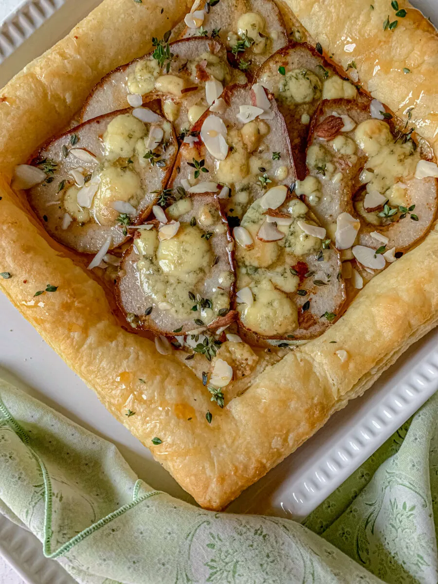 Pear and Plum Puff Pastry Tart with Blue Cheese