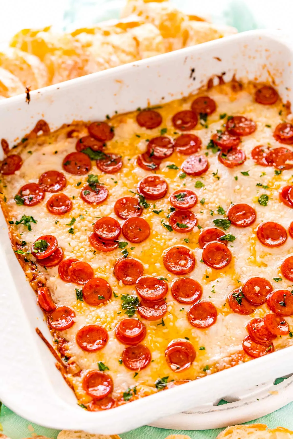 Pepperoni Pizza Dip with Pizza Crust Dippers