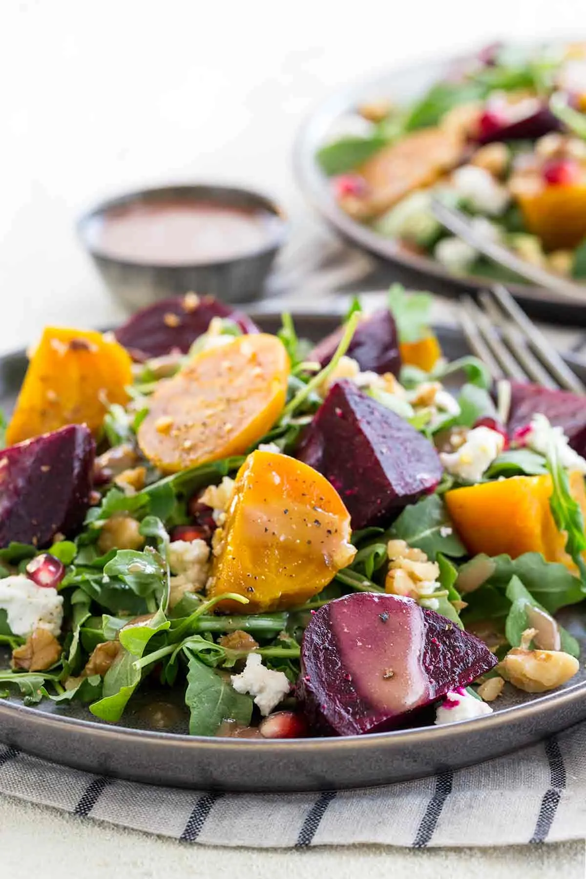 Persimmon Pom Beet Whole Grain Goat Cheese Salad