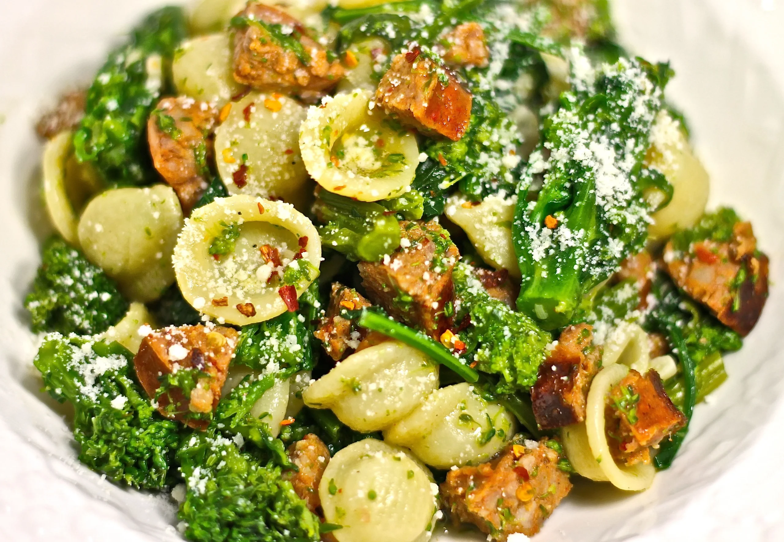 Pesto Orecchiette with Rapini and Sausage