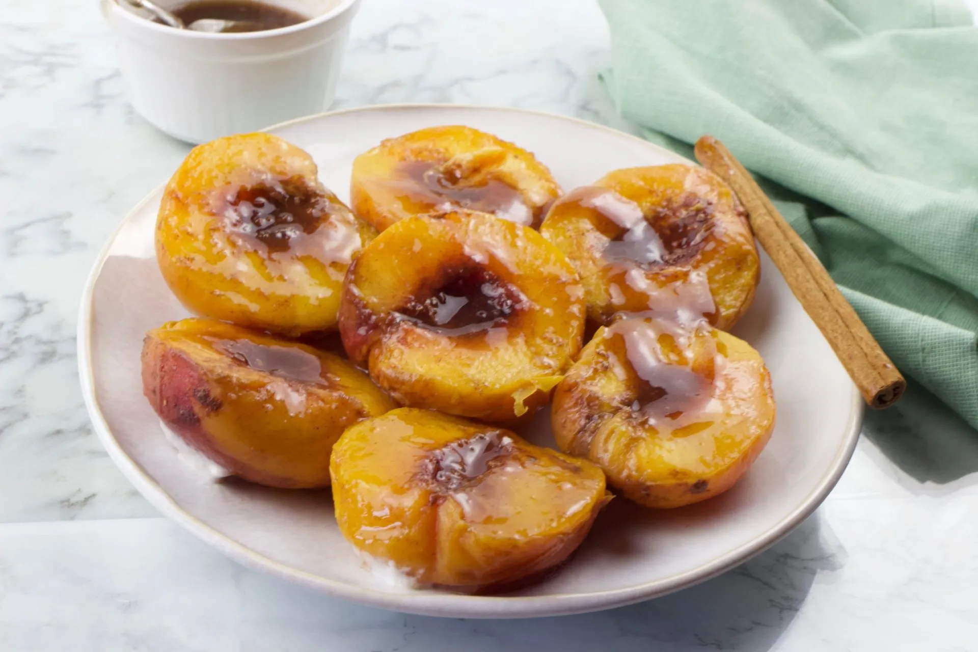 Poached Peaches with Cinnamon Ice Cream
