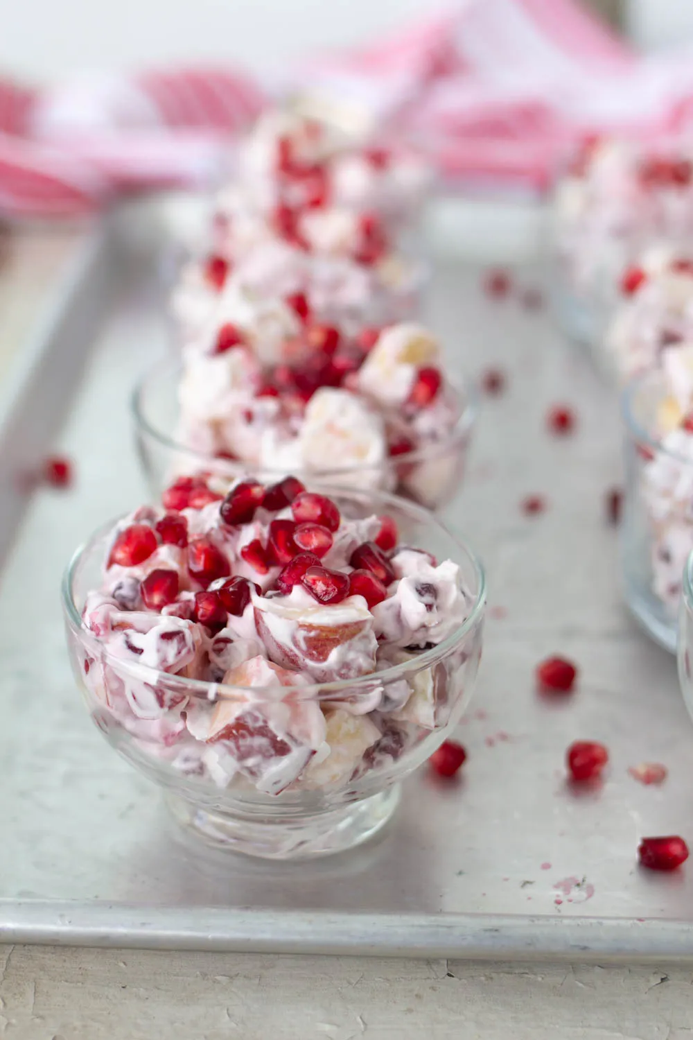 Pomegranate Salad with Bananas, Apples, and Sweet Whipped Cream