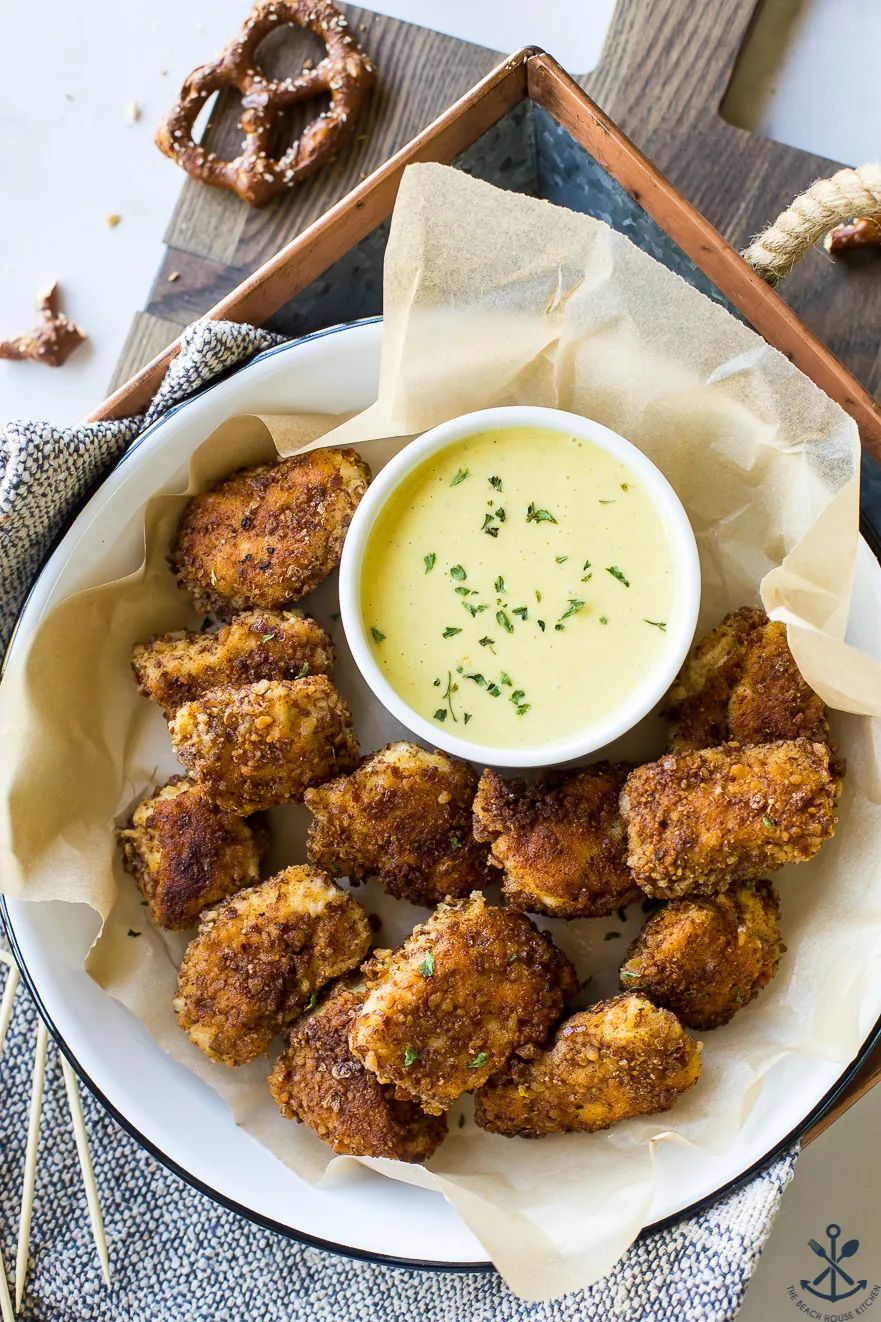 Pretzel Crusted Chicken Nuggets with Mustard Dipping Sauce