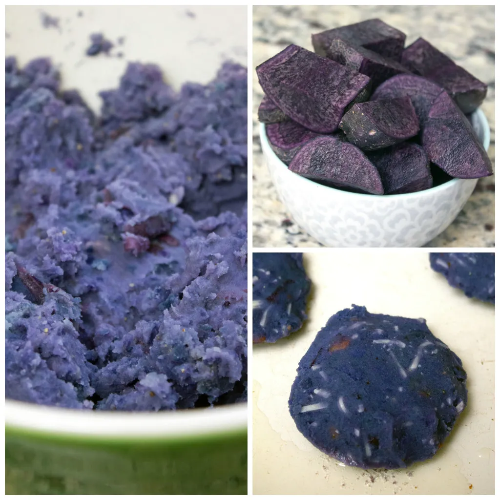 Purple Mashed Potato Pancakes with Garlic and Pancetta