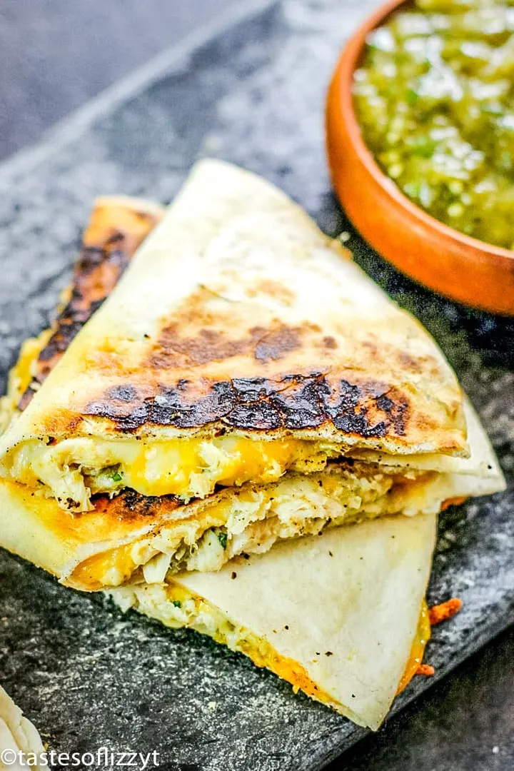 Quesadillas Dipped in Avocado Salsa Verde
