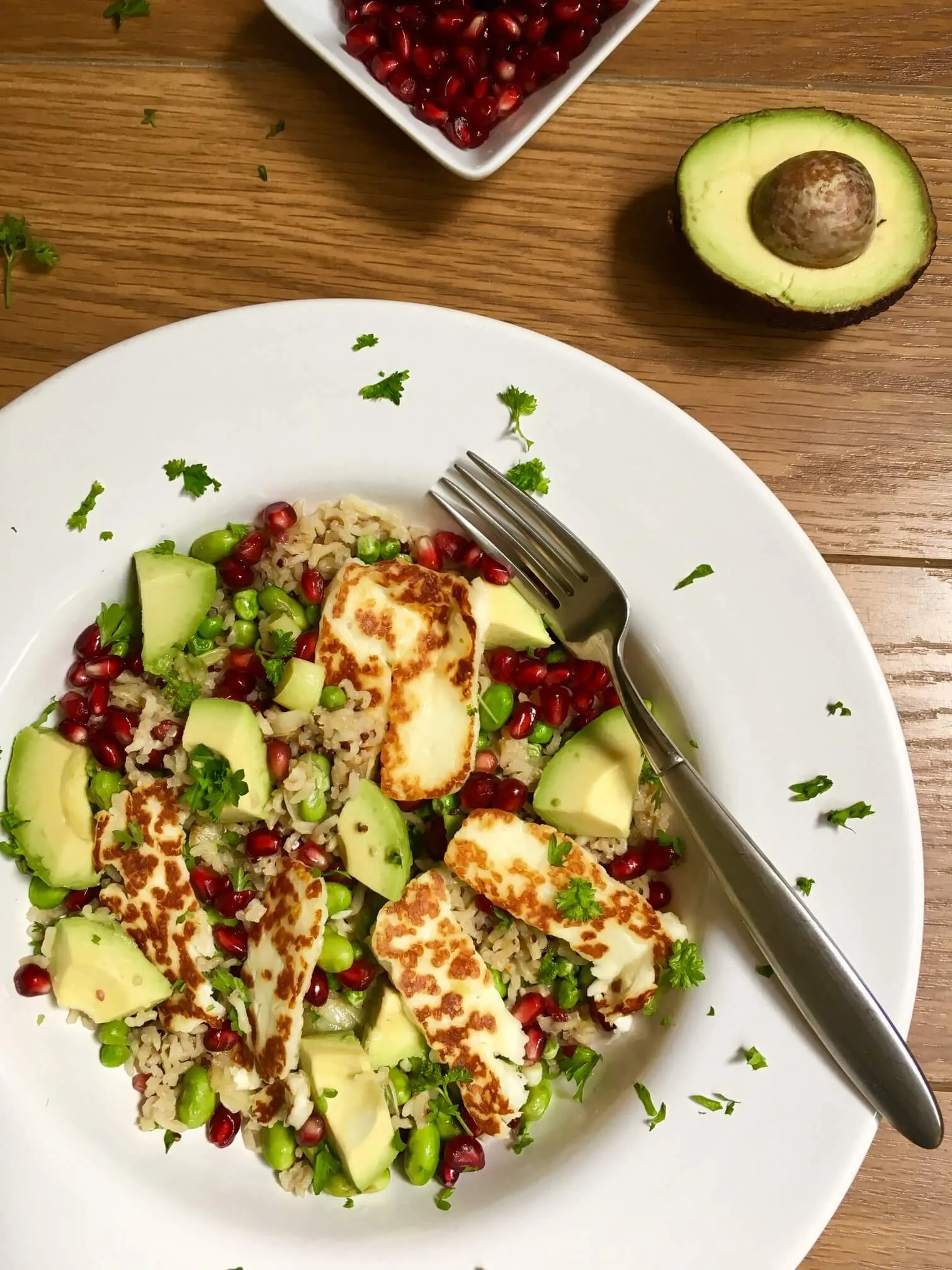 Quinoa Roast Vegetables Halloumi Cheese Zaatar and Pomegranate Salad