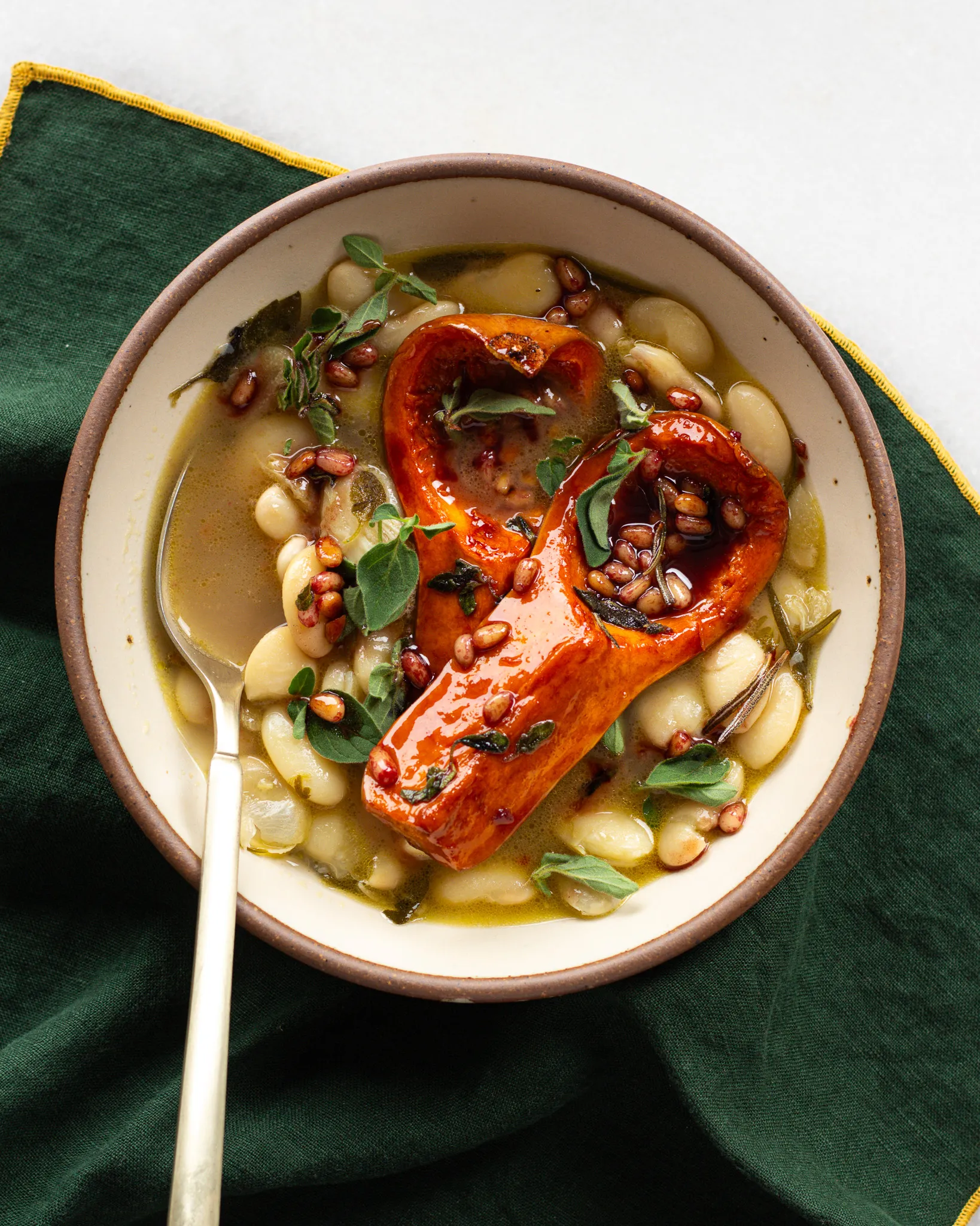 Red Wine Honeynut Squash on Brothy Beans