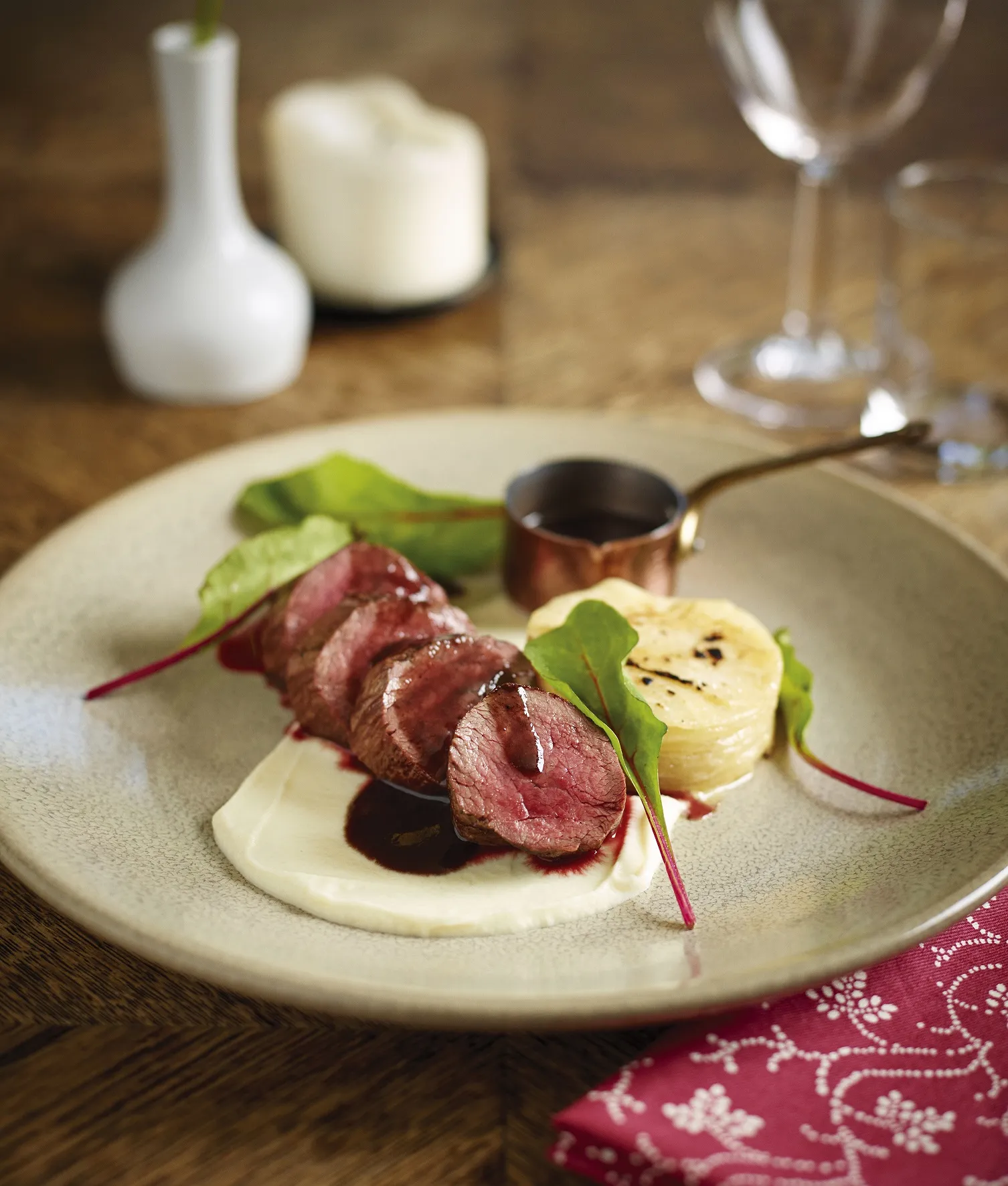 Roast Loin of Venison with Sun Dried Cherry Sauce and Parsnips