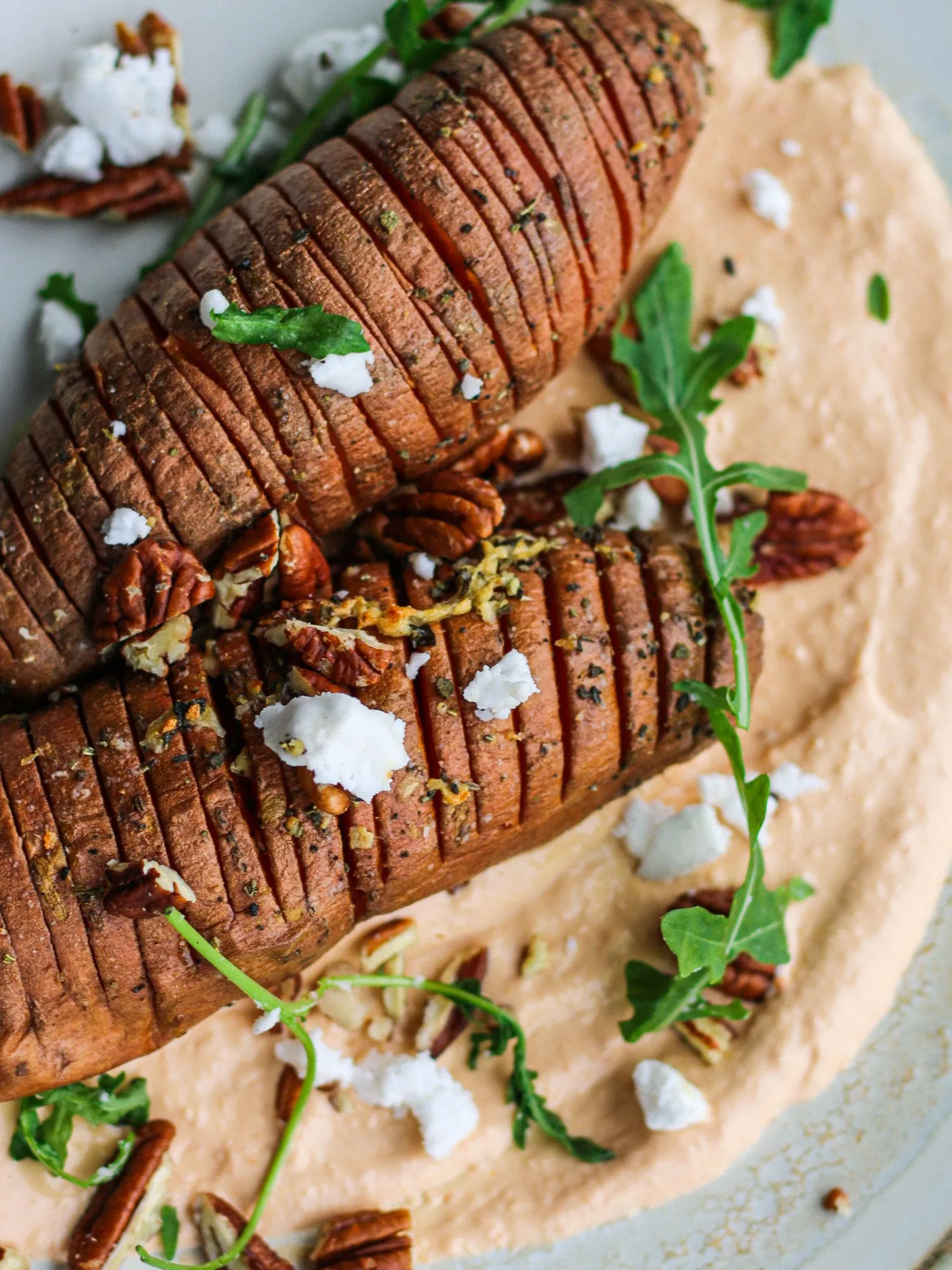 Roasted Hasselback Sweet Potatoes with Bacon Maple Brown Butter