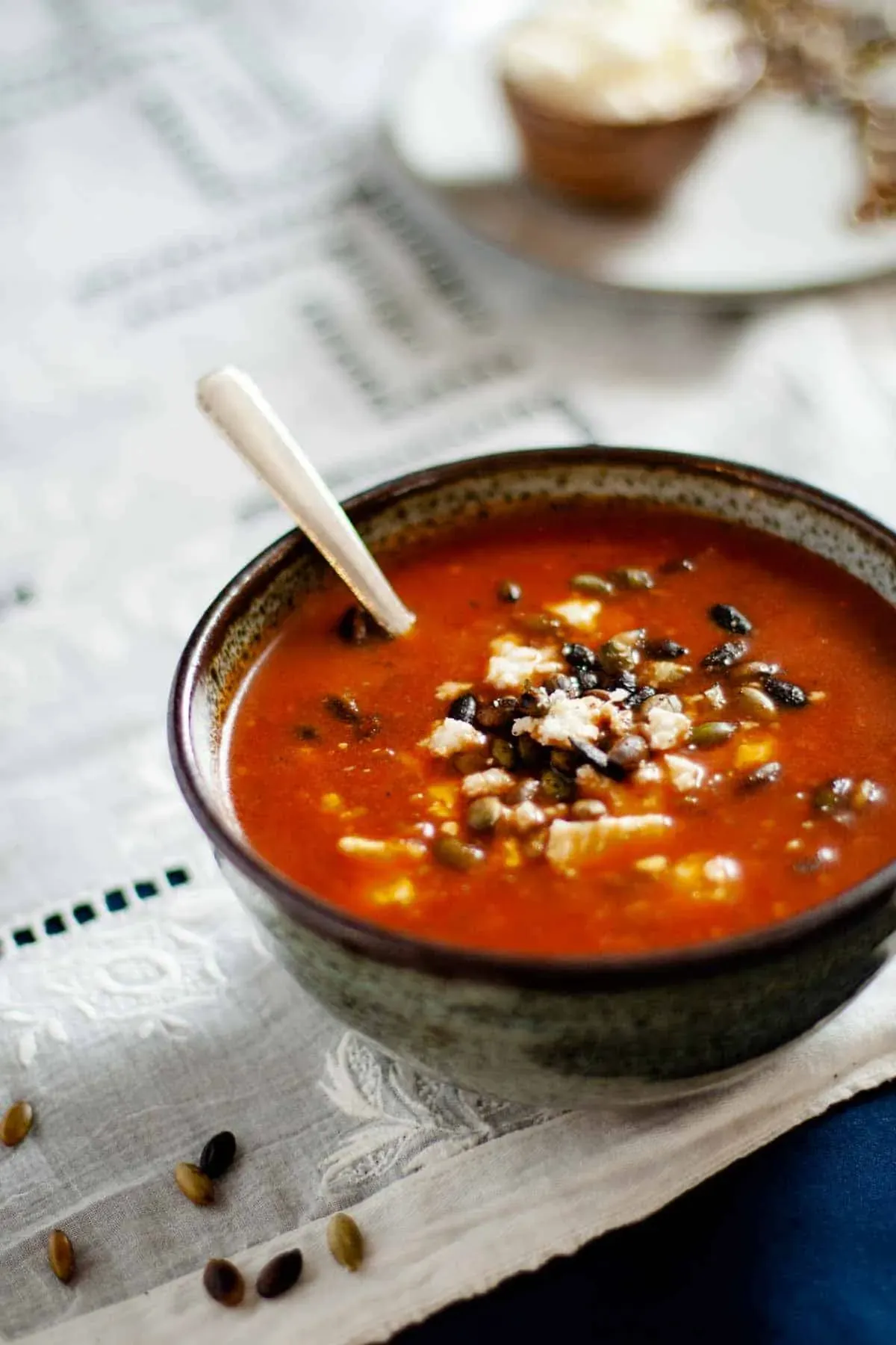 Roasted Red Pepper Soup with Feta Toast