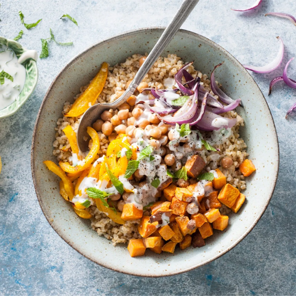 Roasted Sweet Potato Bulgur Bowl