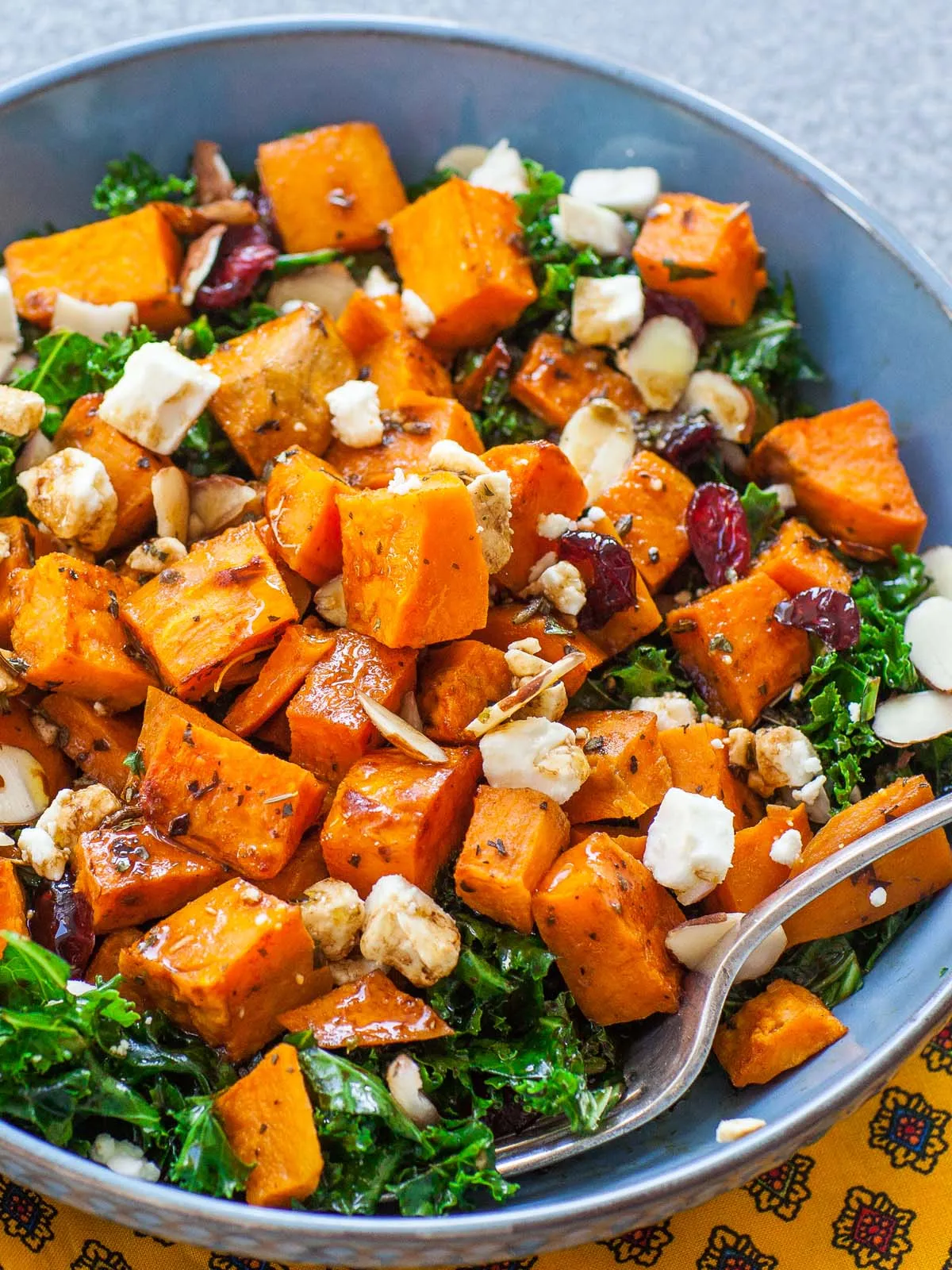 Roasted Sweet Potato Chickpea Kale Apple Salad with Bacon