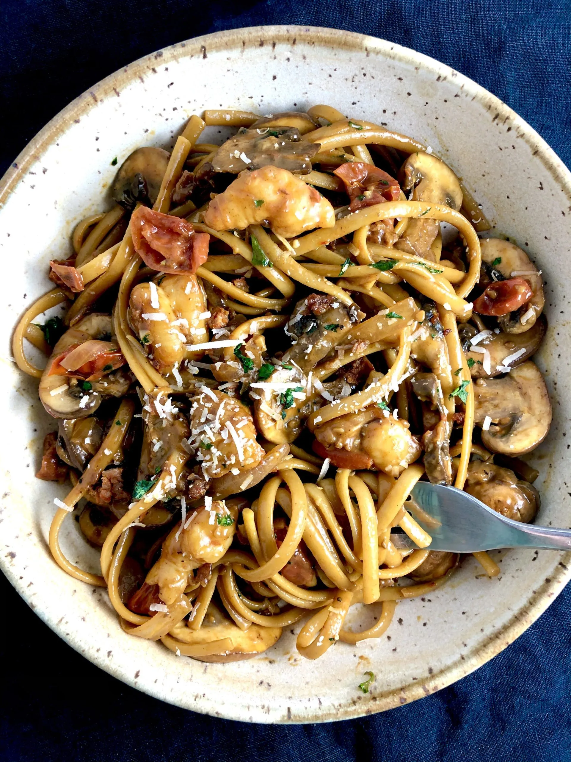 Saffron Linguine with Spicy Shrimp and Vegetables