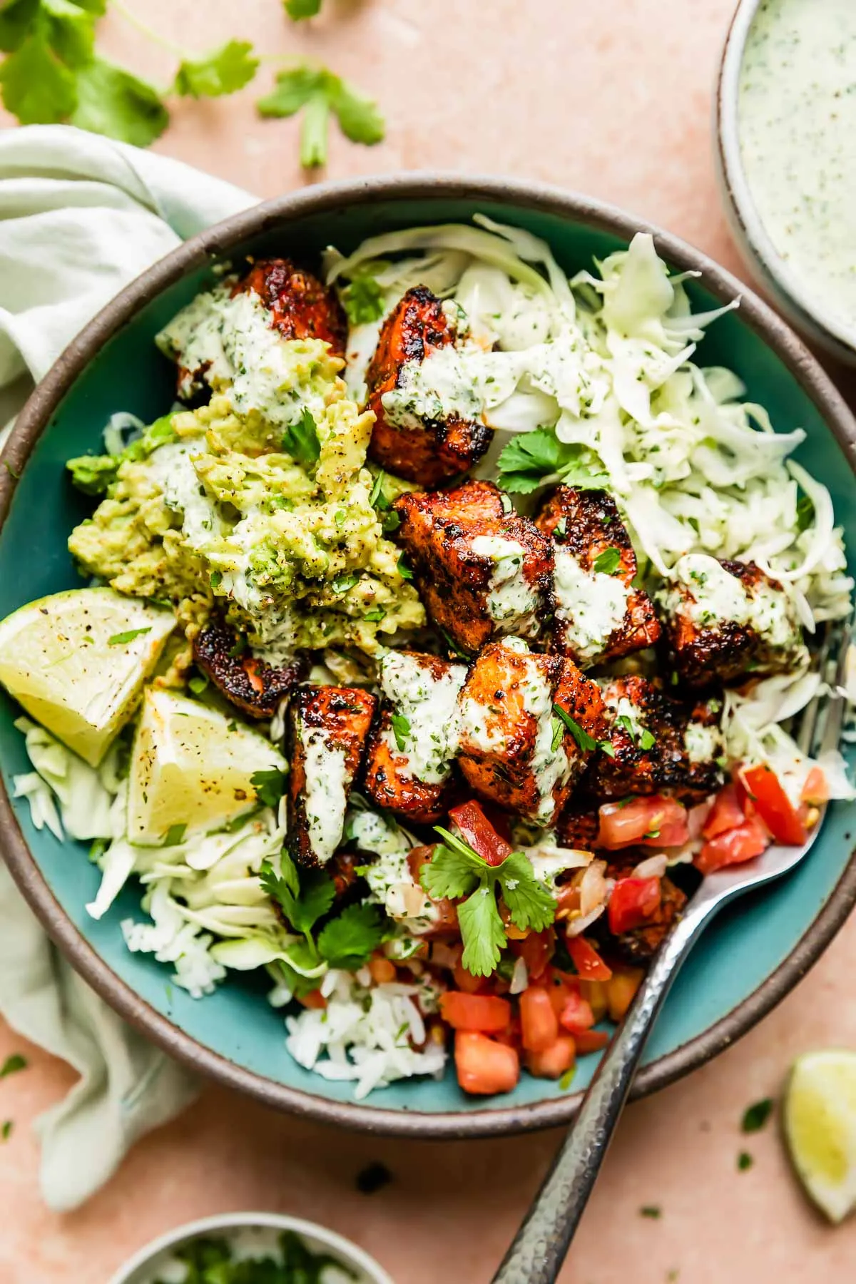 Salmon Taco Bowls with Cilantro Ginger Green Sauce