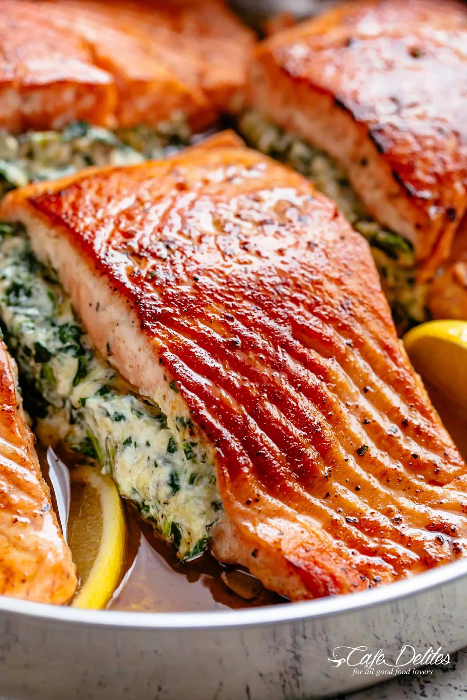 Salmon on Spinach with Lemon Champagne Sauce