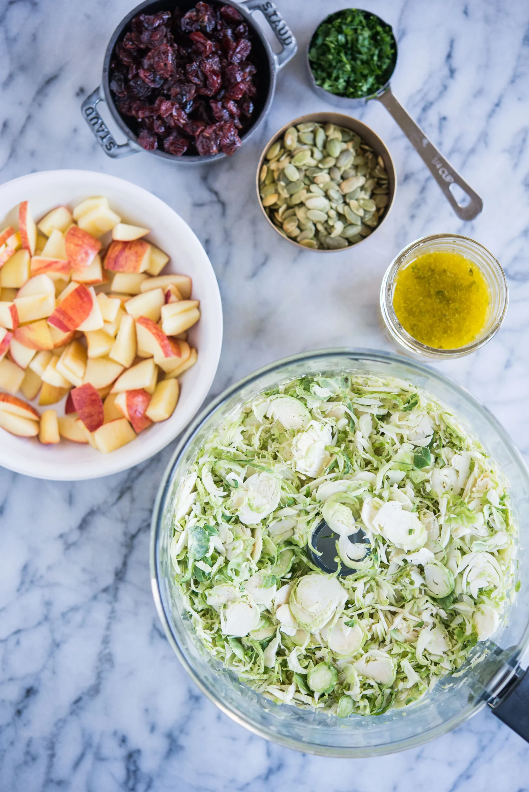Shredded Brussels Sprouts Salad with Cranberries and Apples
