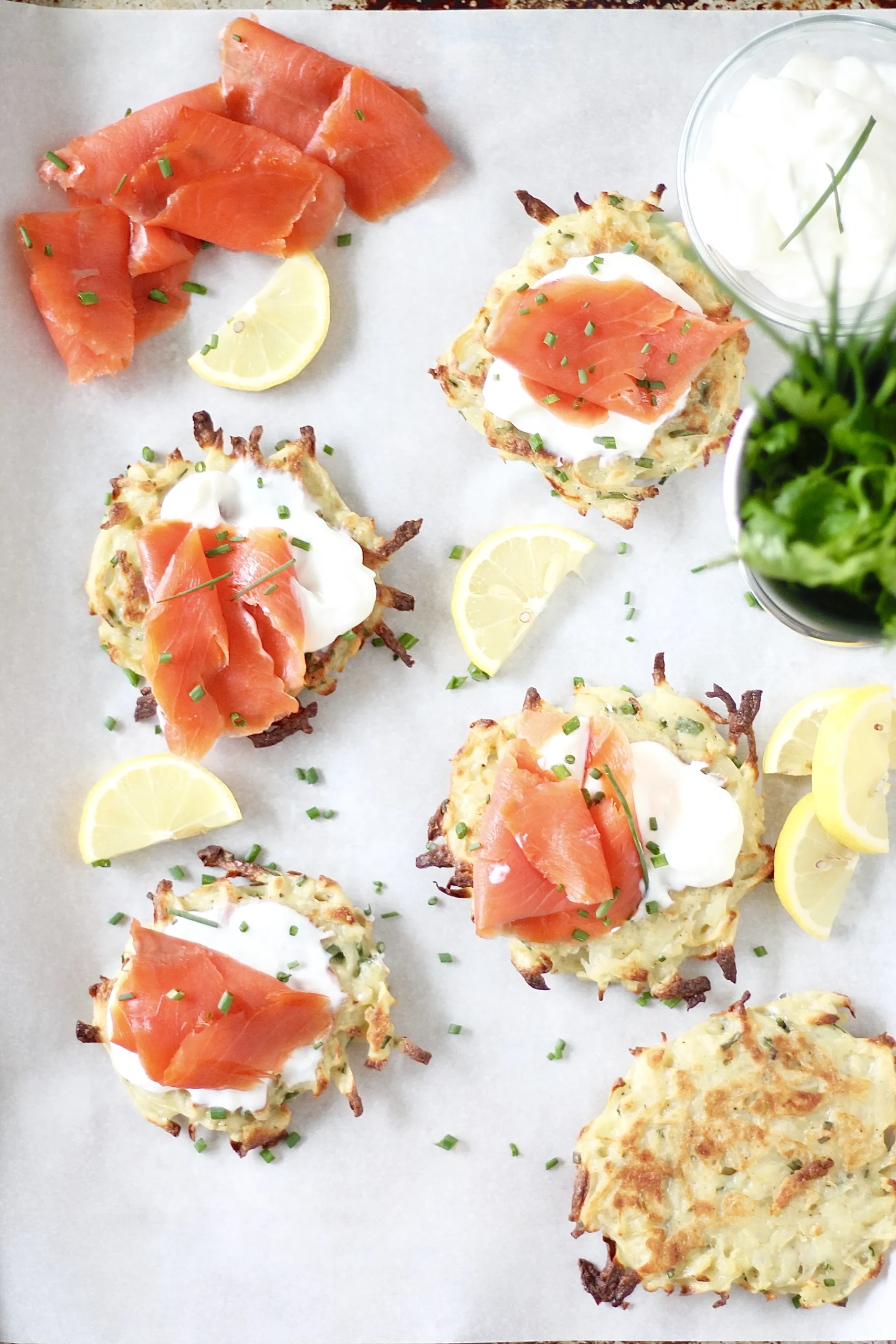 Shredded Potato Pancakes with Smoked Salmon