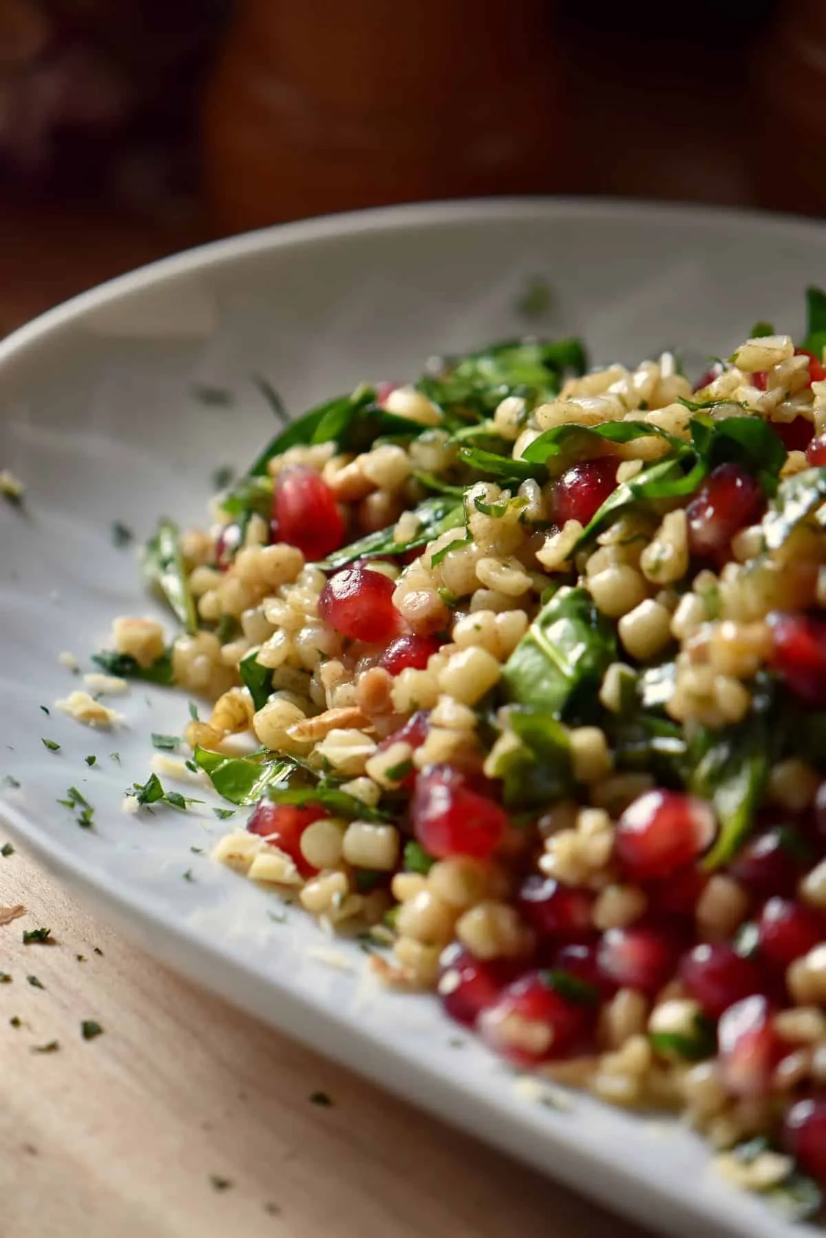Simple Fregola Spinach Pomegranate Winter Salad