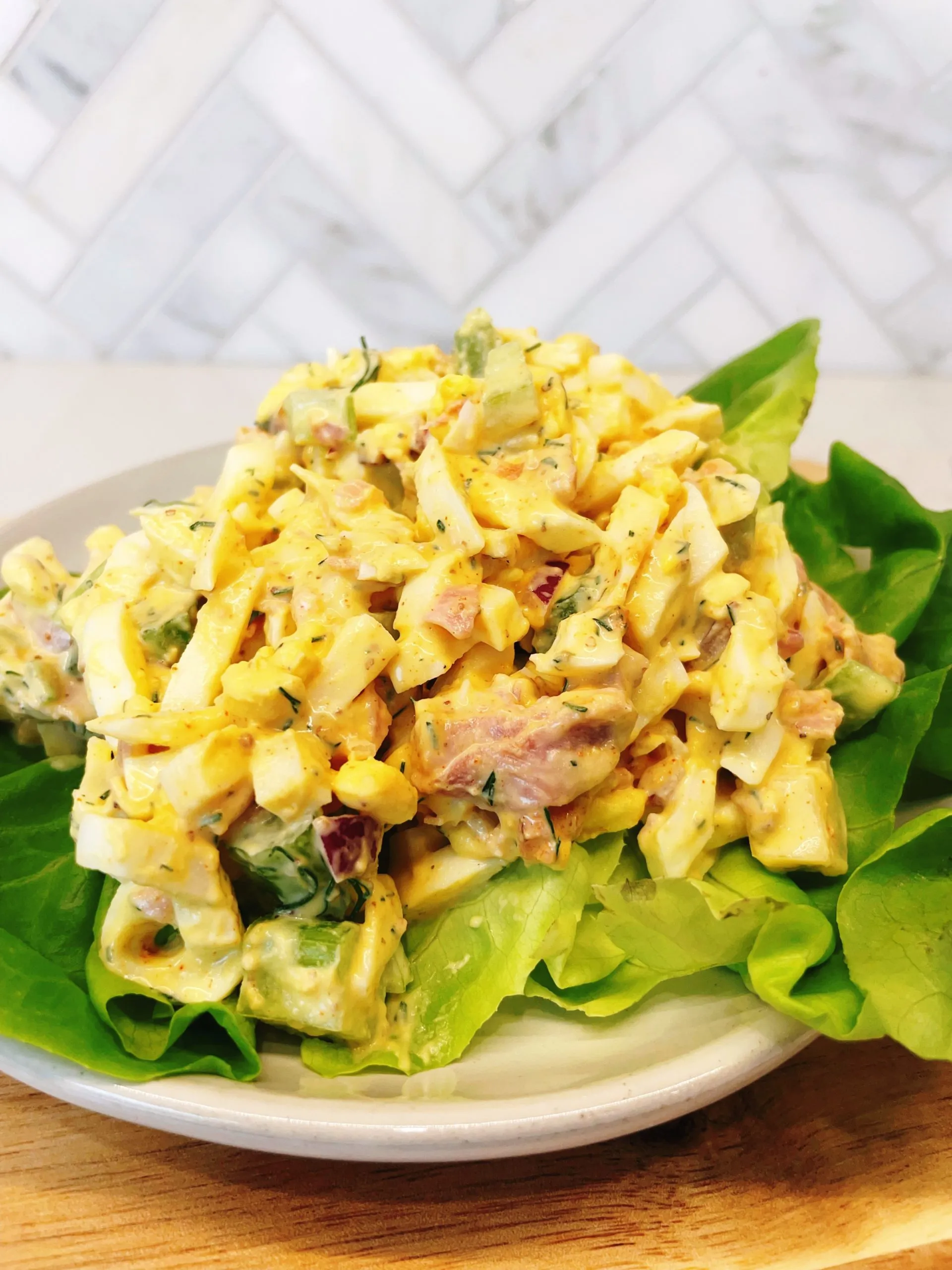 Simple Green Salad with Ham and Fried Egg