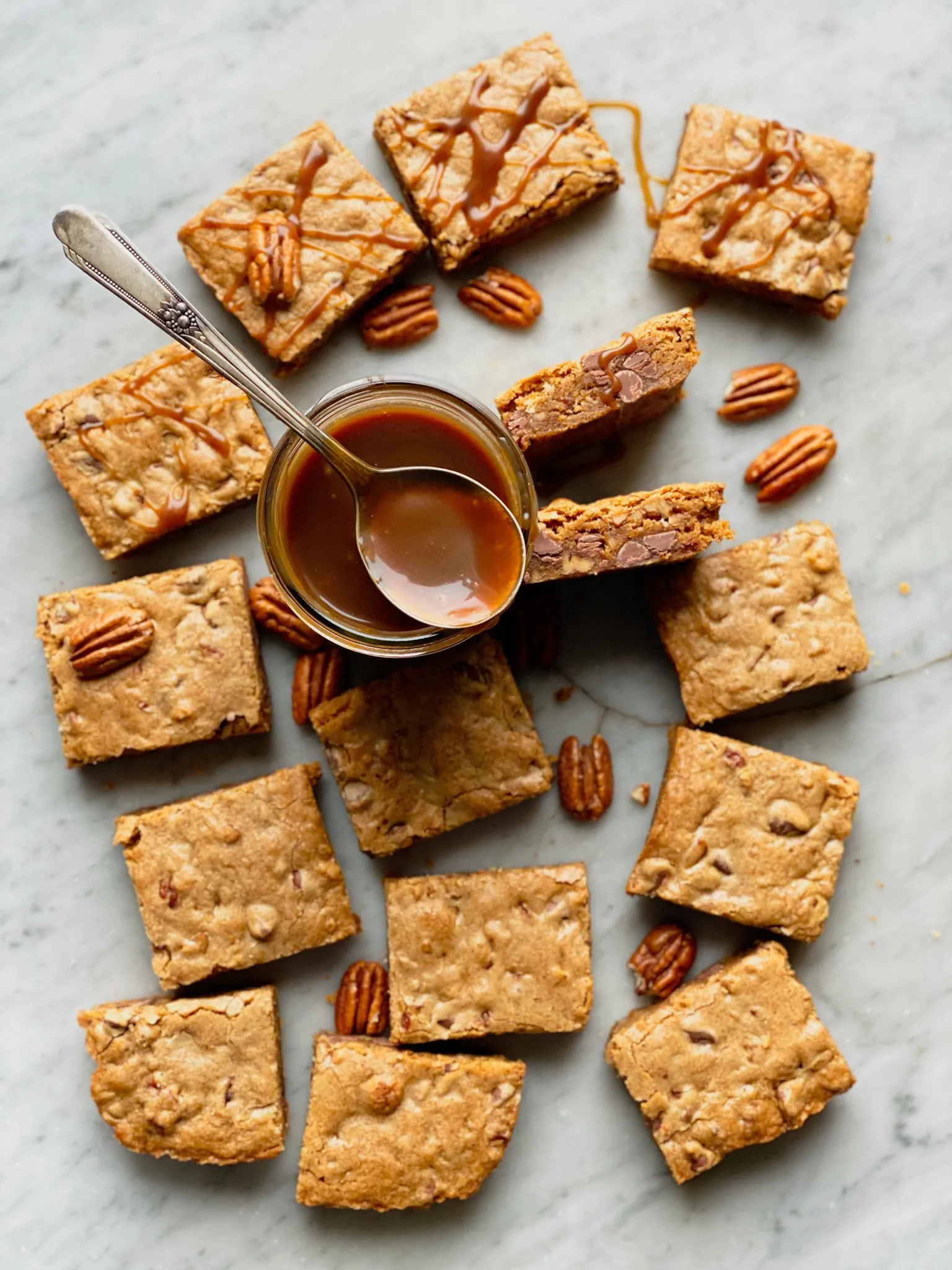 Skillet Blondie Bourbon Caramel Pecans