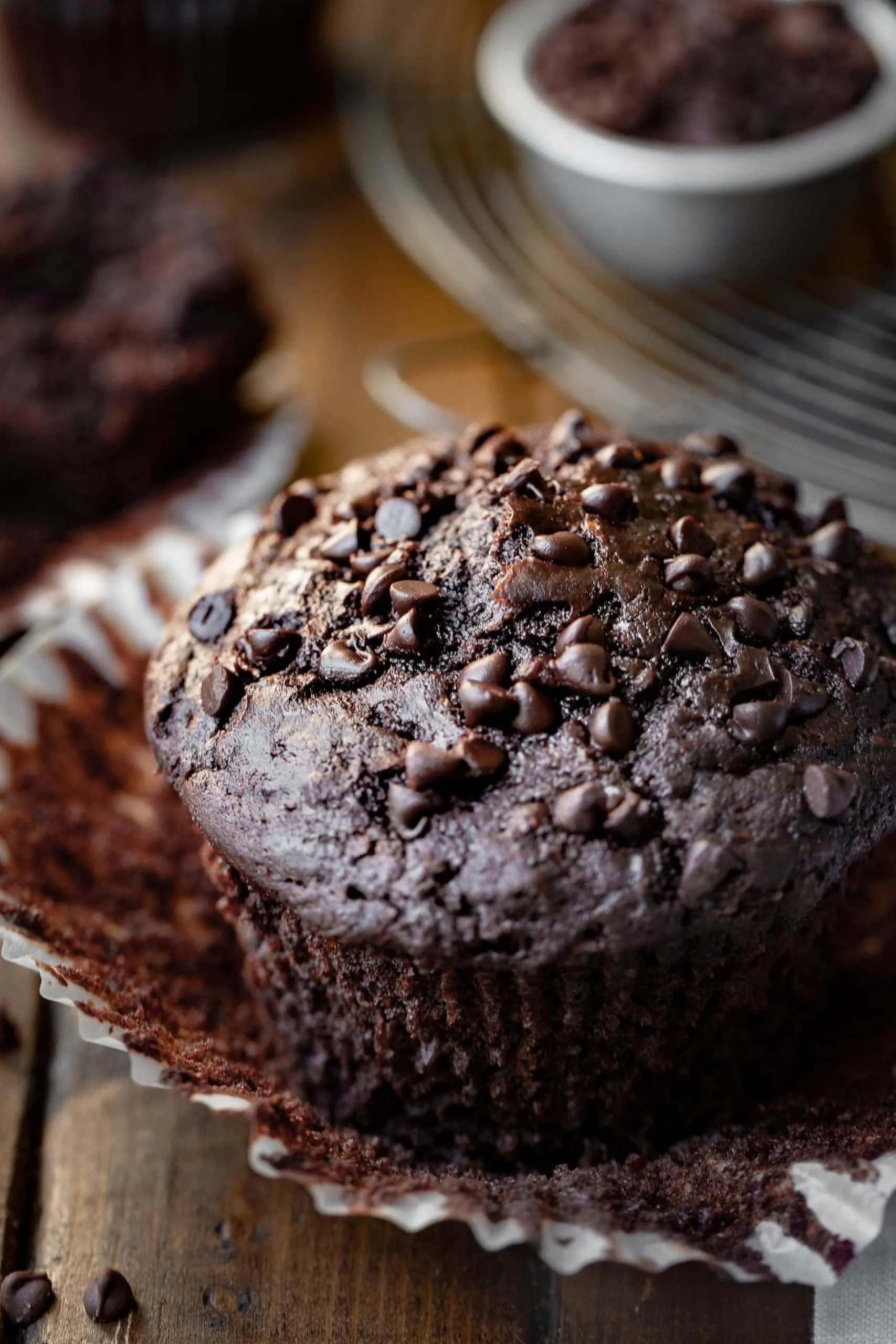 Skinny Double Chocolate Zucchini Pecan Muffins