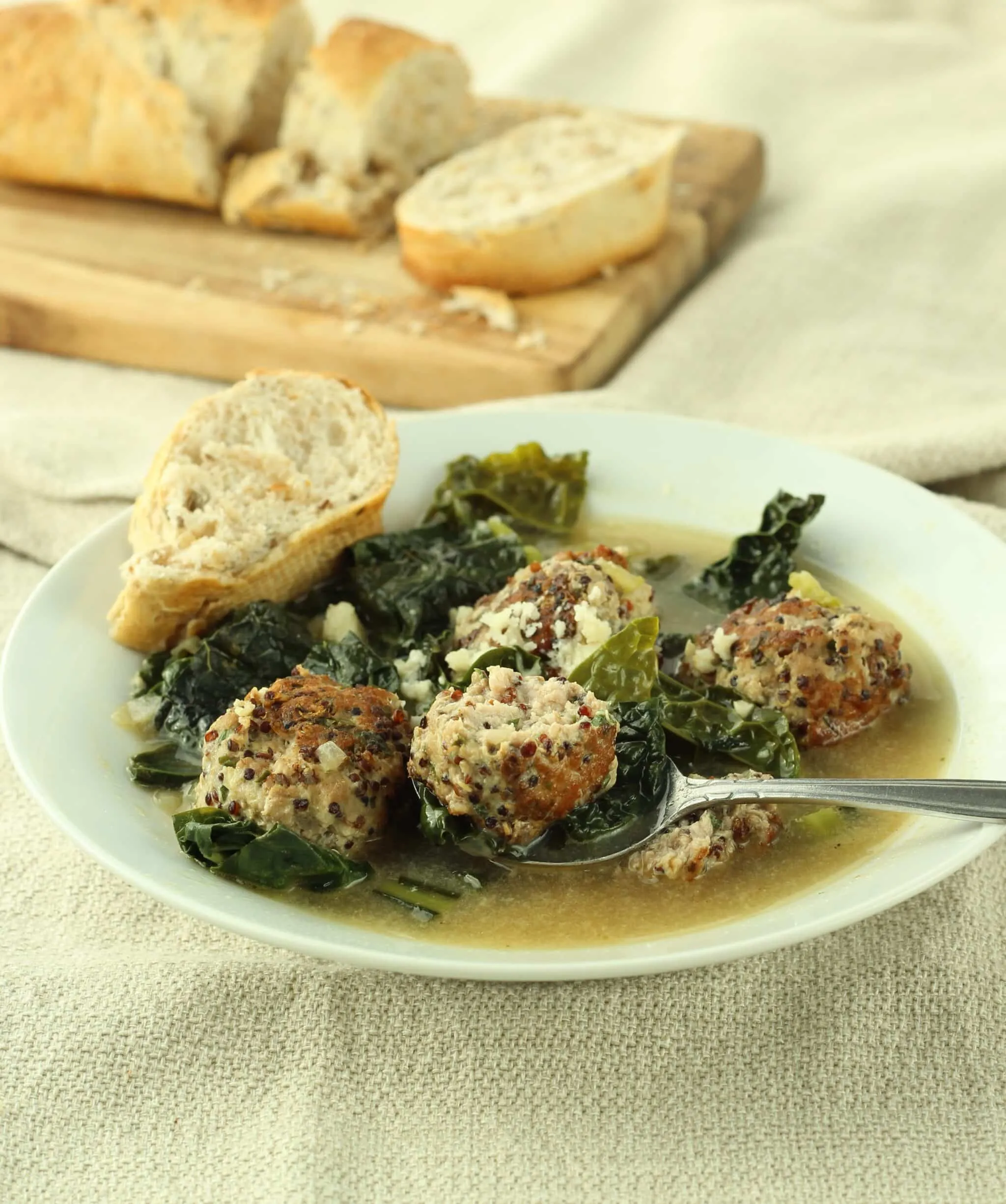 Skinny Slow Cooker Kale and Turkey Meatball Soup