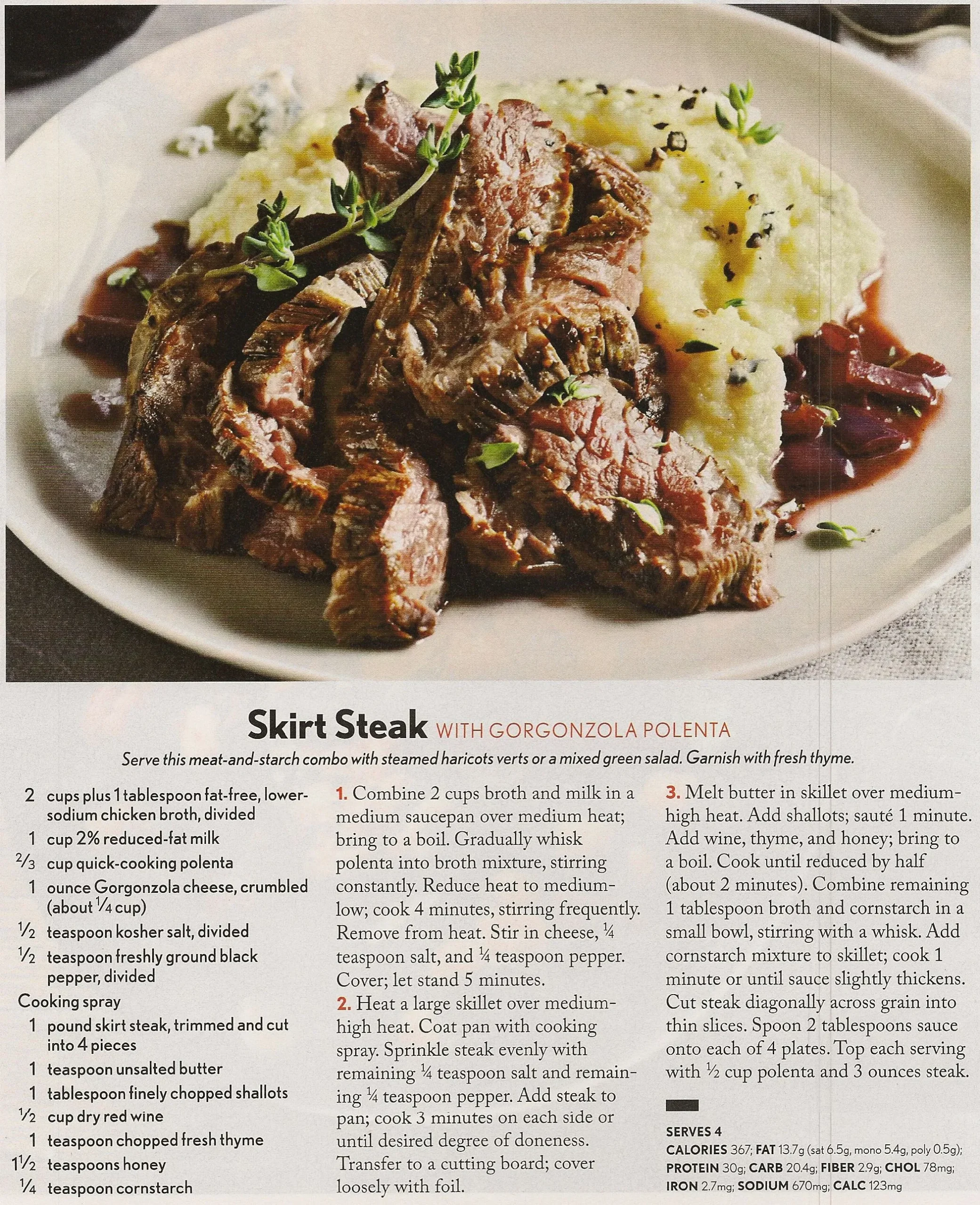 Skirt Steak with Gorgonzola Polenta