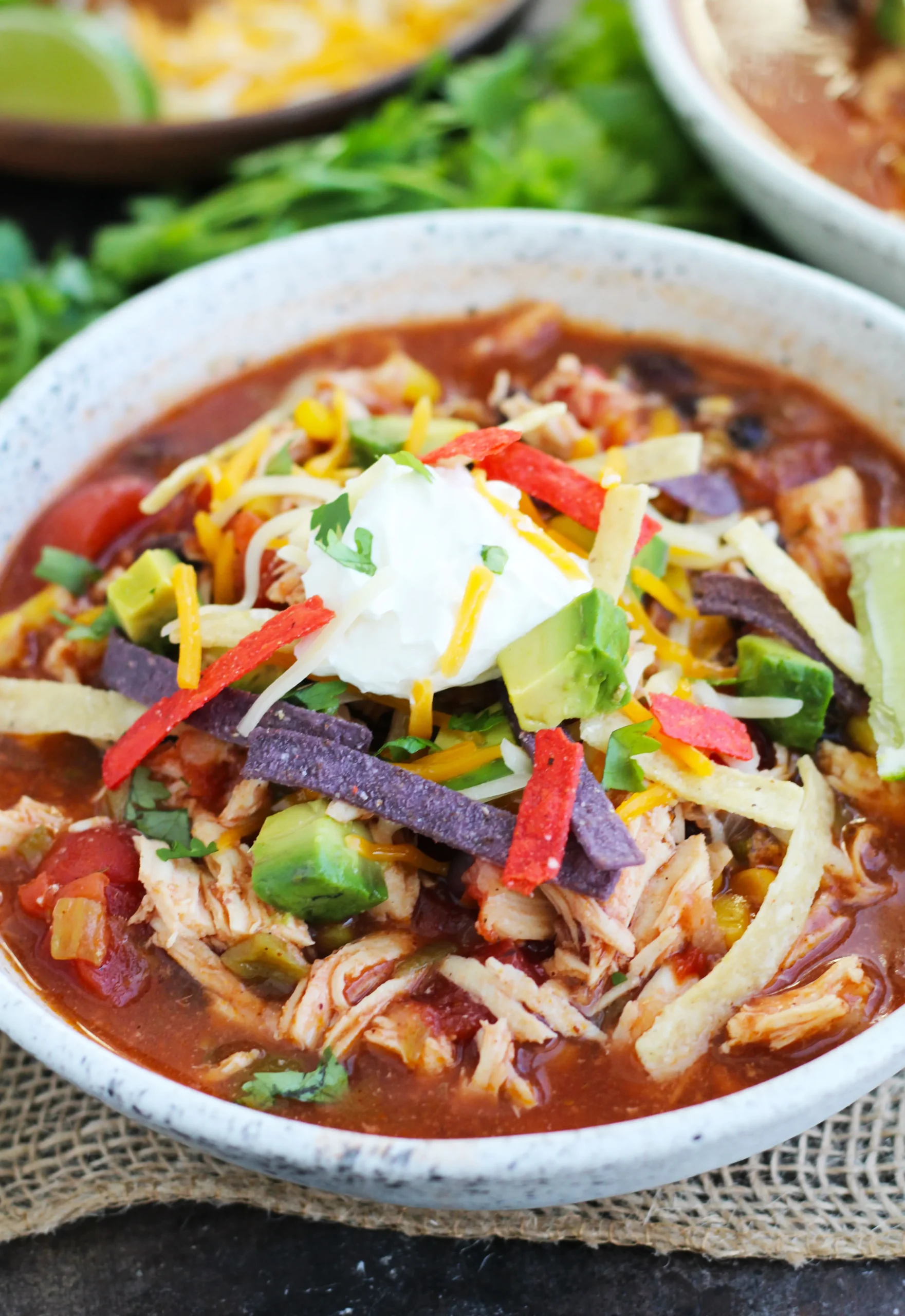 Slow Cooked Creamy Chicken Tortilla Soup