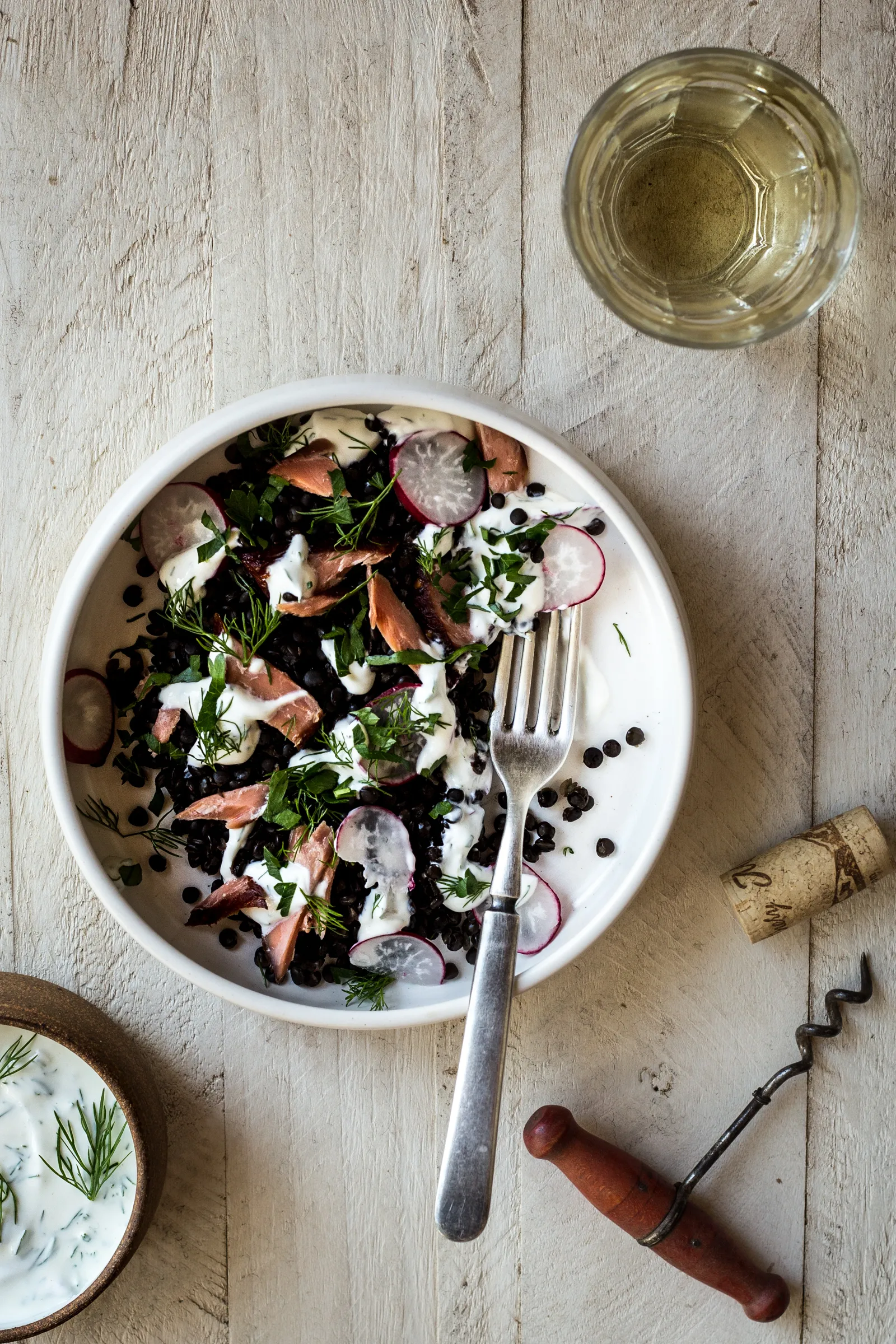 Smoked Salmon Lentil Bowl with Yogurt Dill Sauce