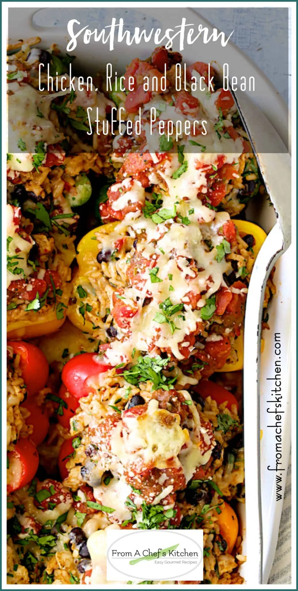 Southwestern Chicken Rice Black Bean Stuffed Peppers