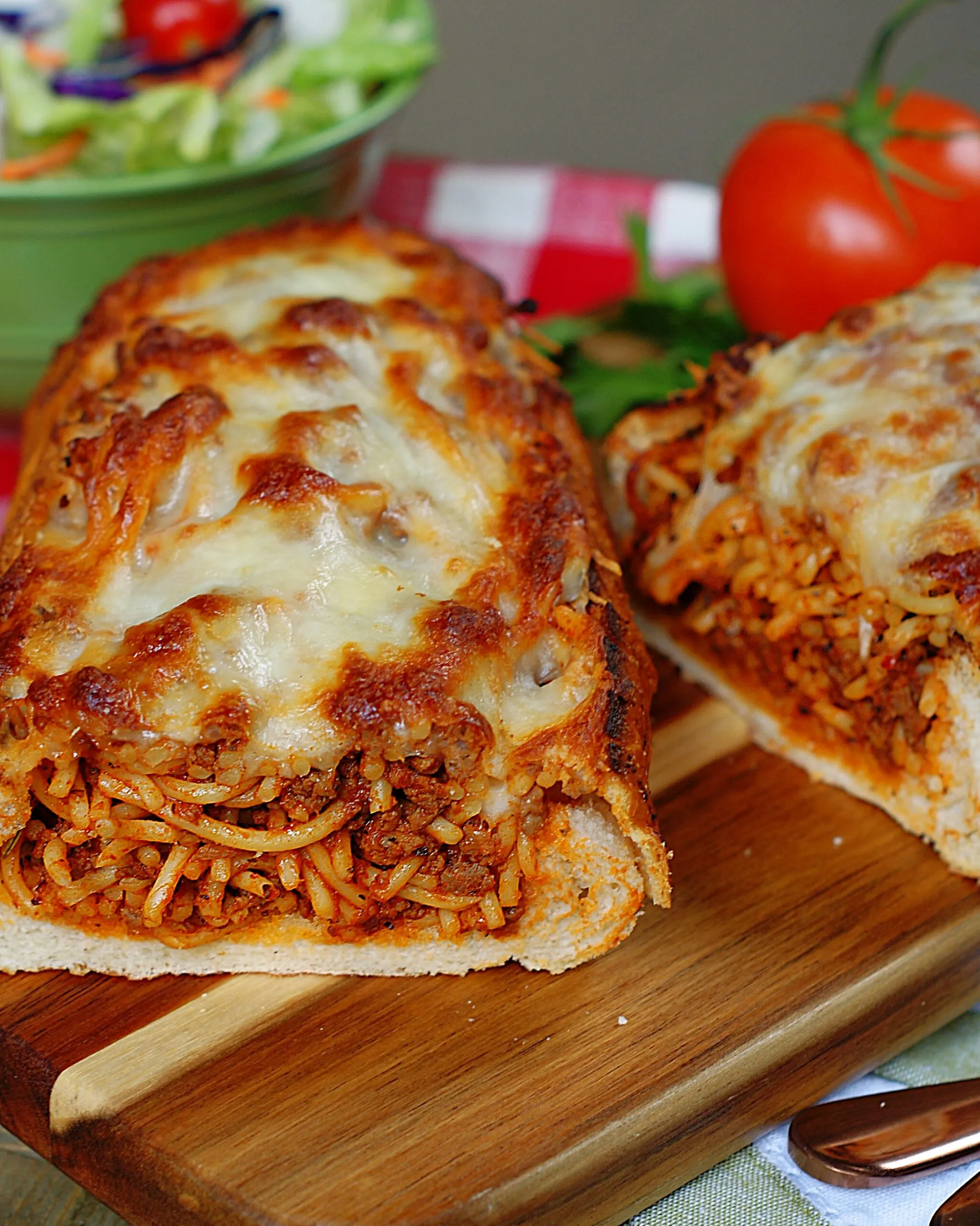 Spaghetti Stuffed Garlic Bread
