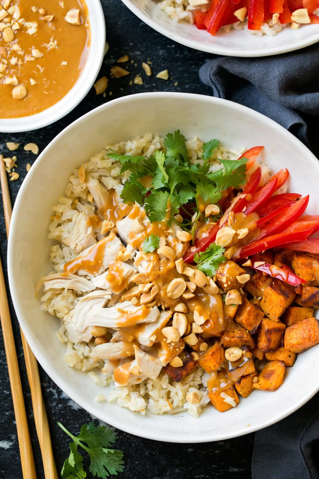 Spicy Peanut Chicken Rice Bowl