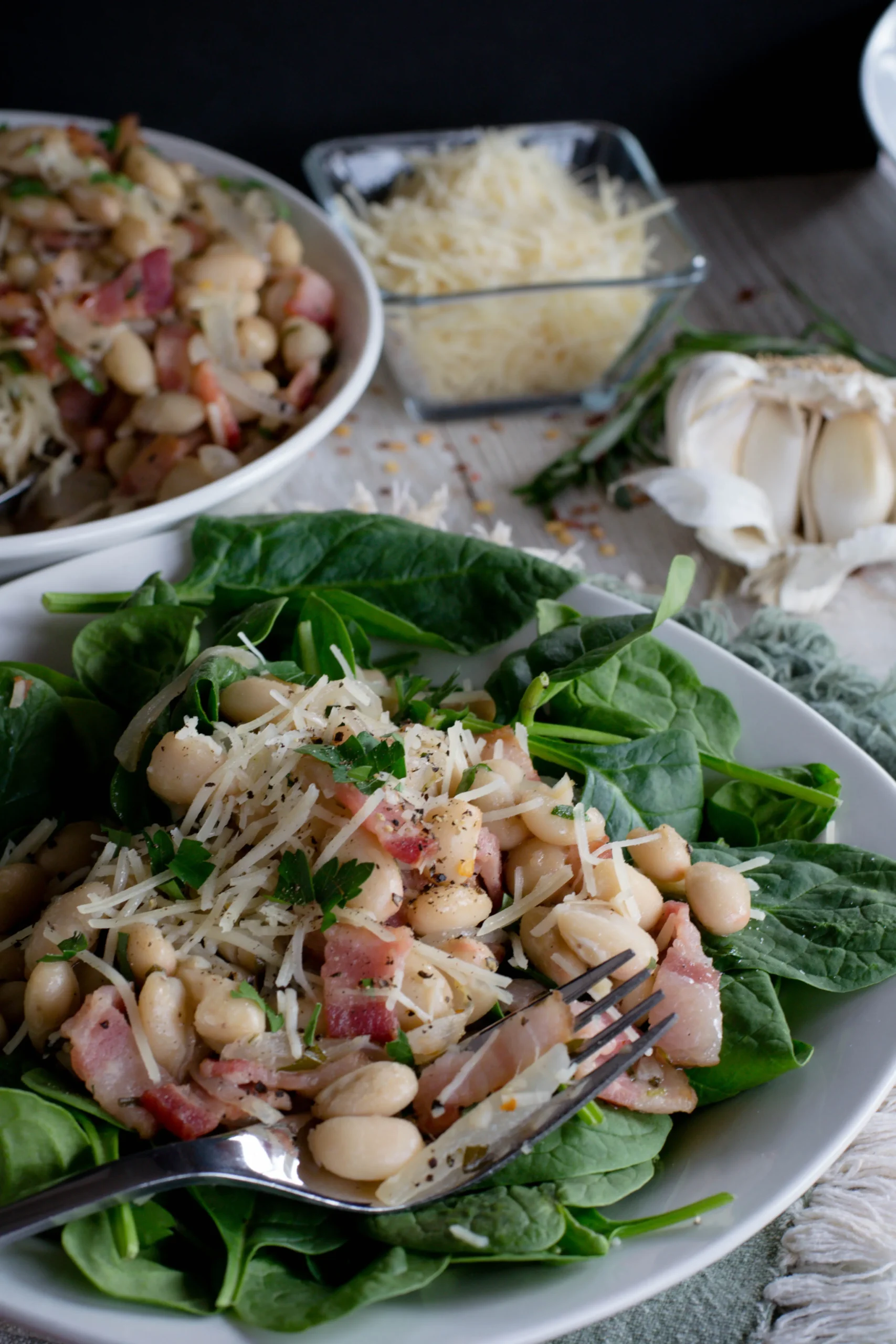 Spinach Salad with White Beans and Bacon