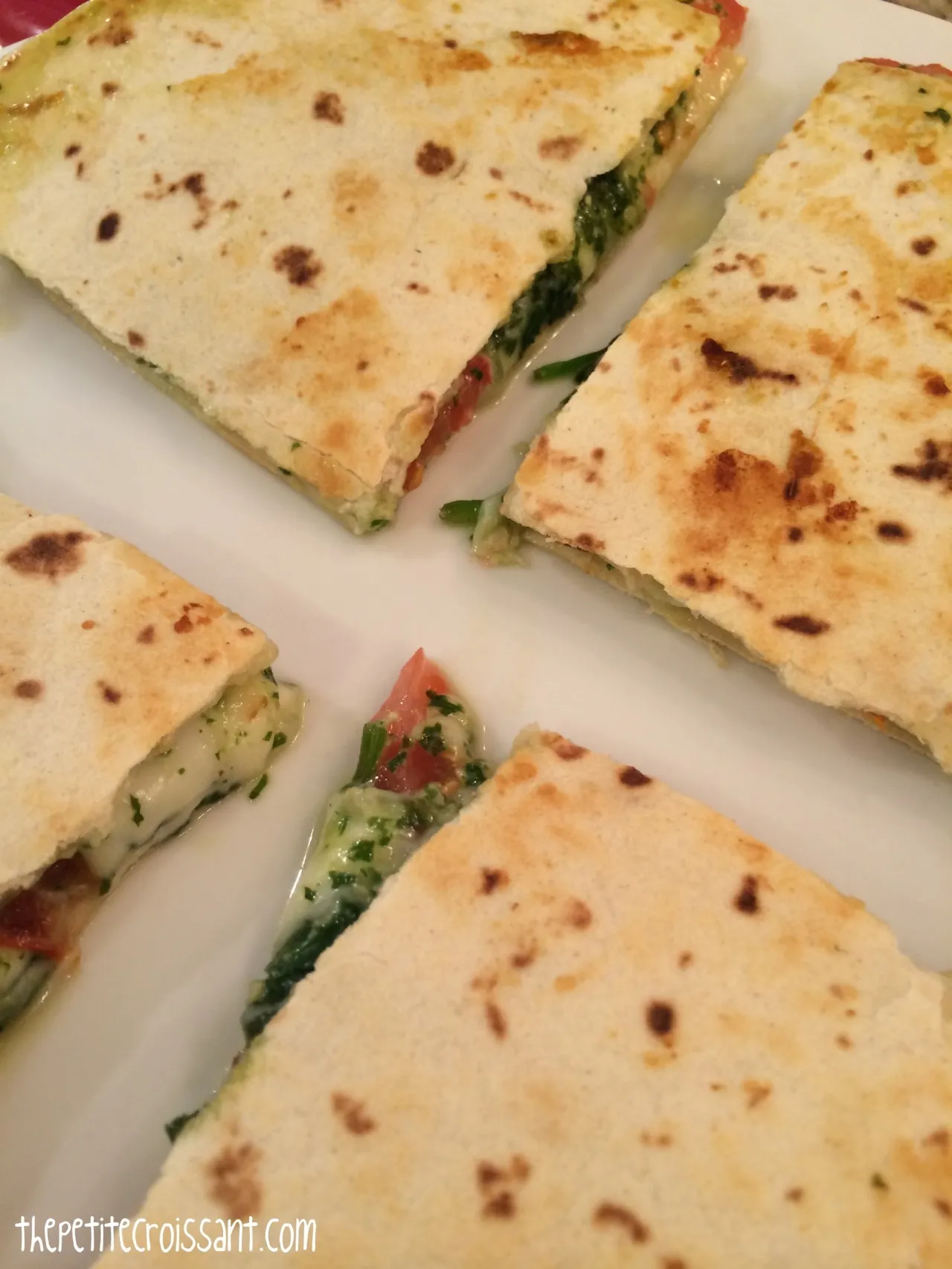 Spinach Tomato Quesadilla with Pesto