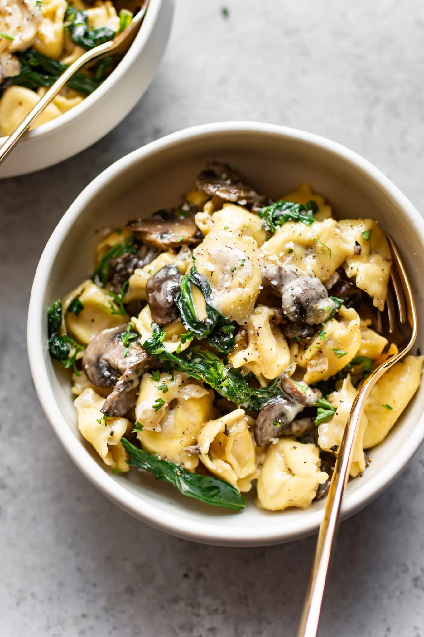 Spinach Tortellini with Creamy Mushroom Sauce