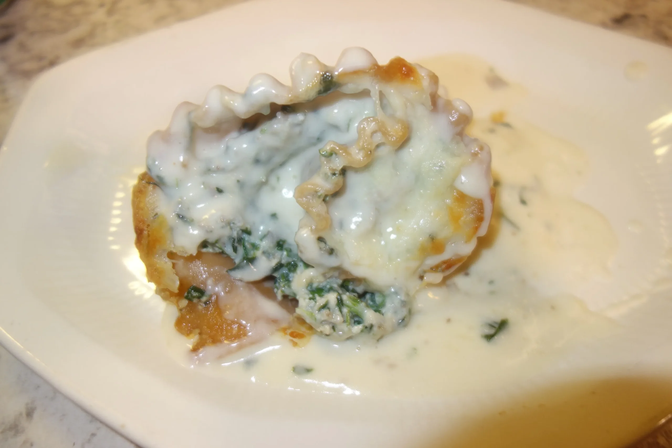 Spinach and Mushroom Lasagna Roll Ups with Gorgonzola