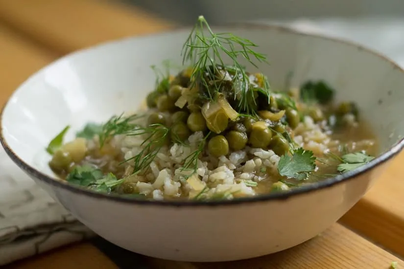 Springtime Lemon Broth with Sorrel, Peas, and Rice