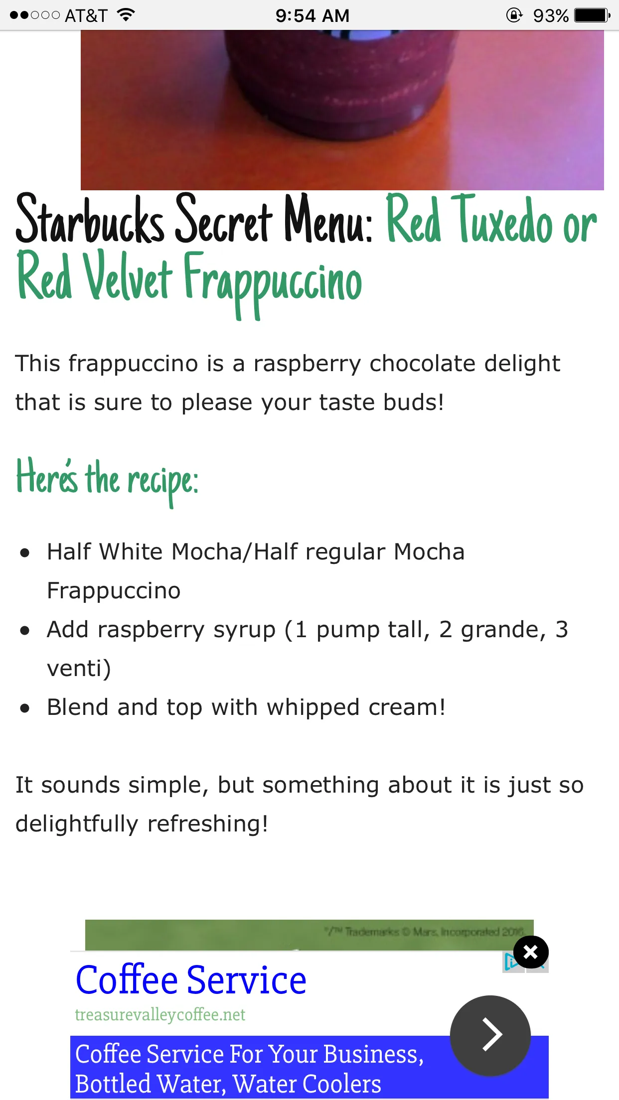 Starbucks Secret Menu Red Tuxedo Frappuccino