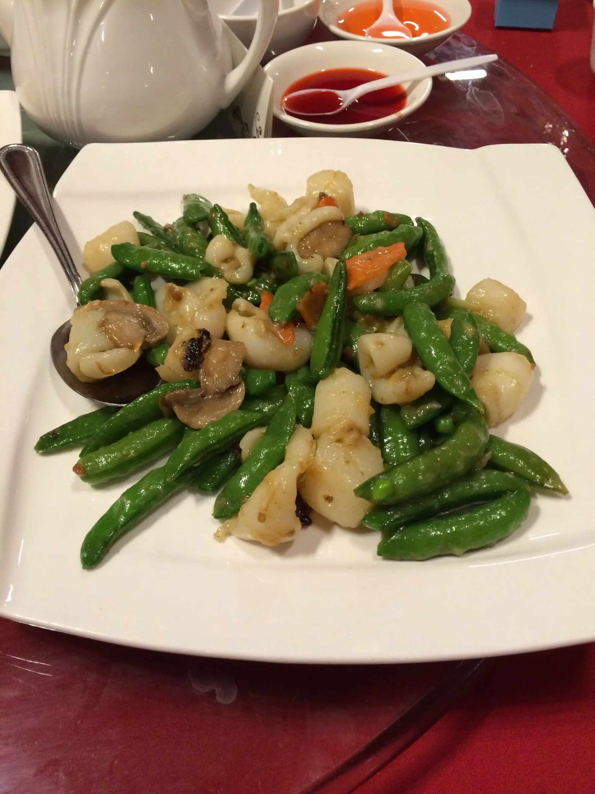 Steamed Fish and Scallops with Snow Peas