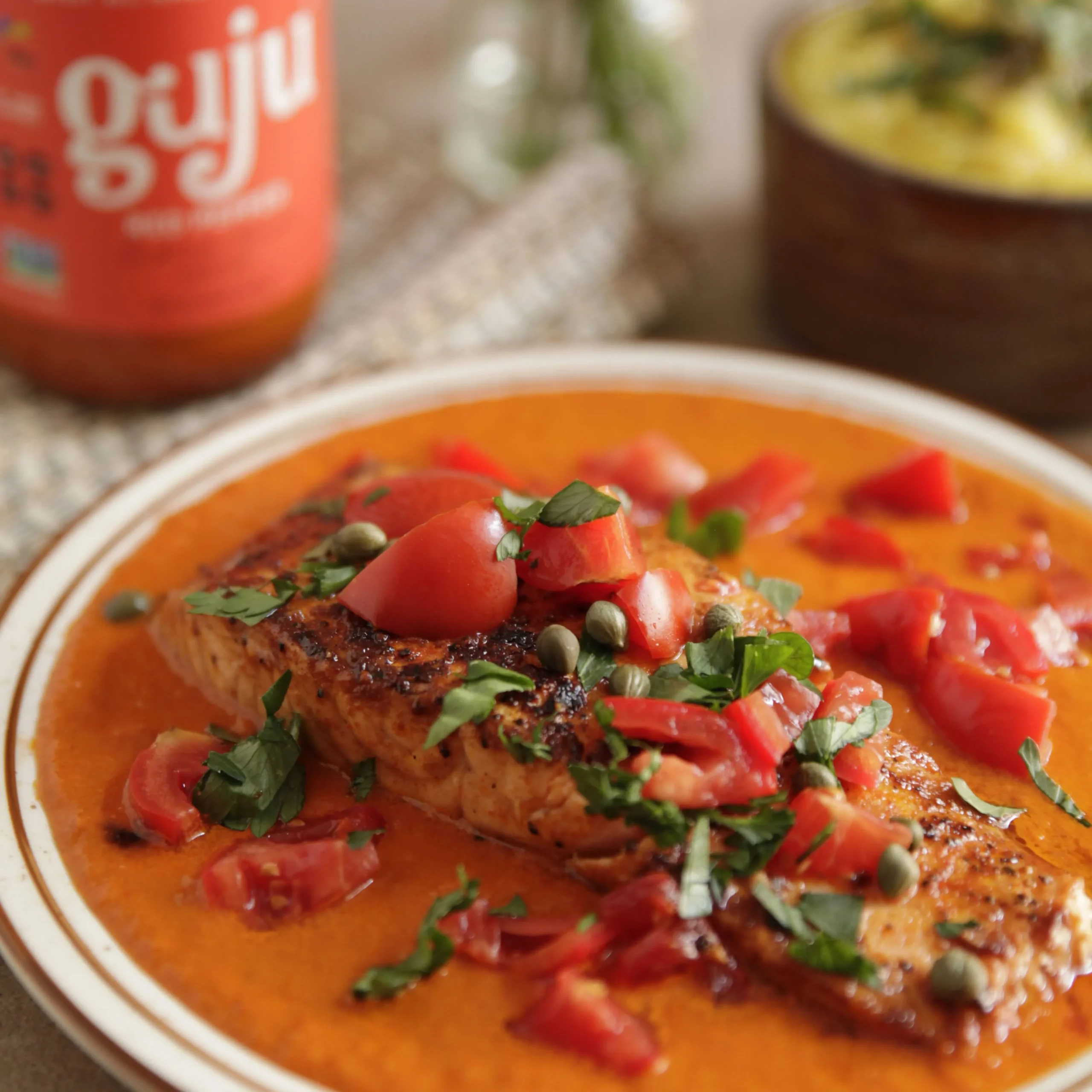 Steamed Salmon with Red Pepper Mayonnaise