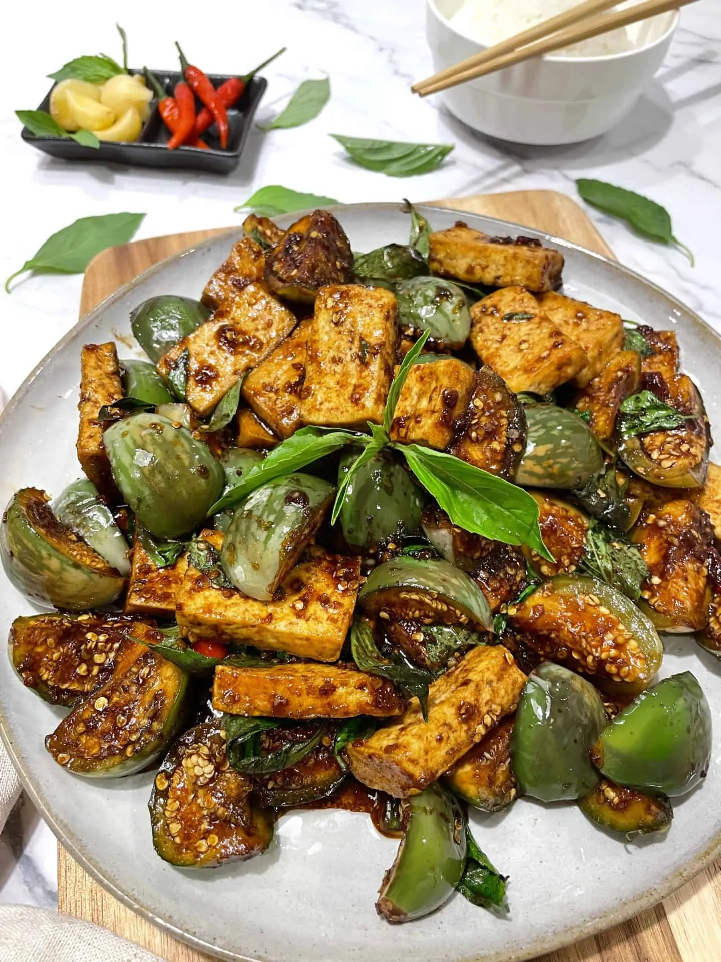 Stir Fry Eggplant and Tofu with Garlic and Chilies